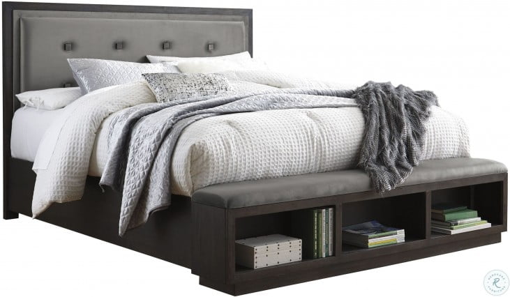 Hyndell Dark Brown Queen Upholstered Platform Storage Bed ...