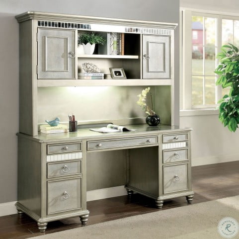 Aine Silver Computer Desk With Hutch From Furniture Of America Homegallerystore Com Cm Dk908db Pk H