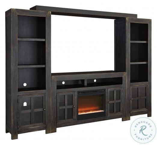 Gavelston Black Entertainment Center with Fireplace Insert from Ashley ...