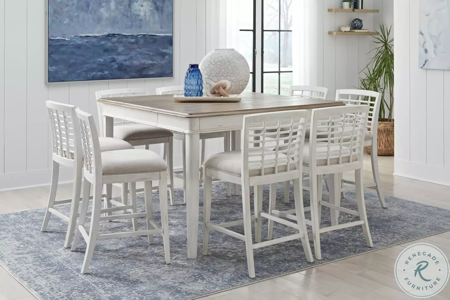 Beach Comber Weathered White And Sand Top Gathering Dining