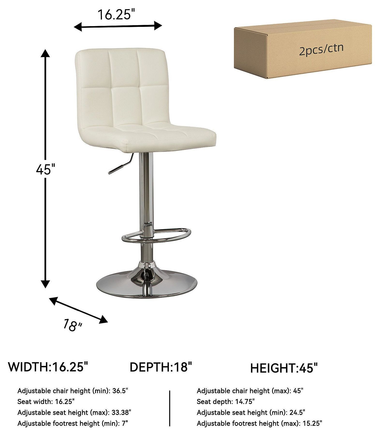 Bellatier Bone Tall Upholstered Swivel Adjustable Bar Stool Set of 2