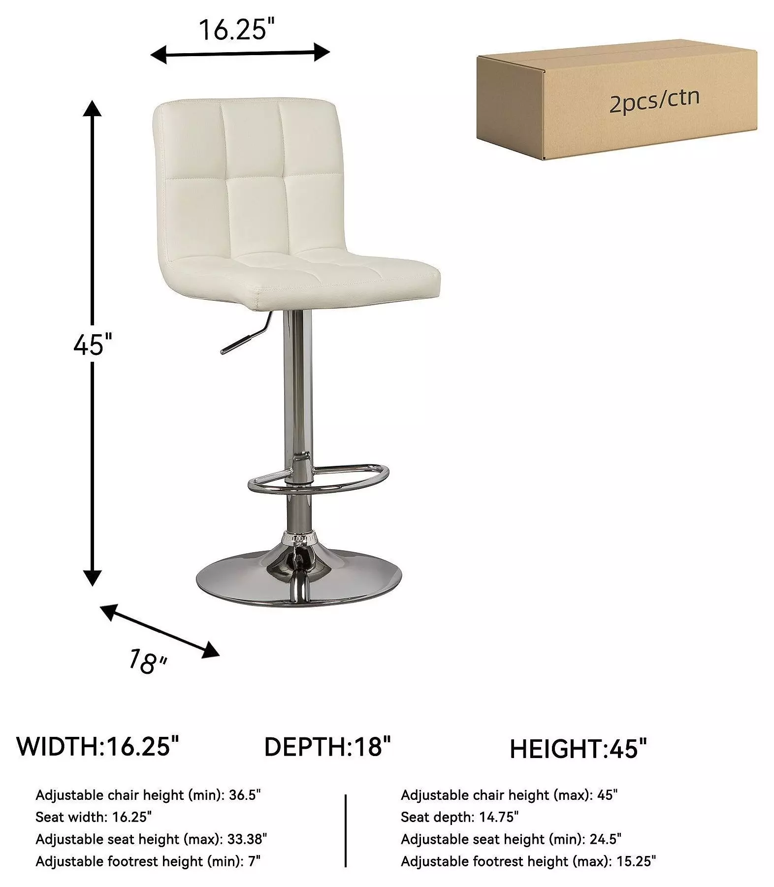 Bellatier Bone Tall Upholstered Swivel Adjustable Bar Stool Set of 2