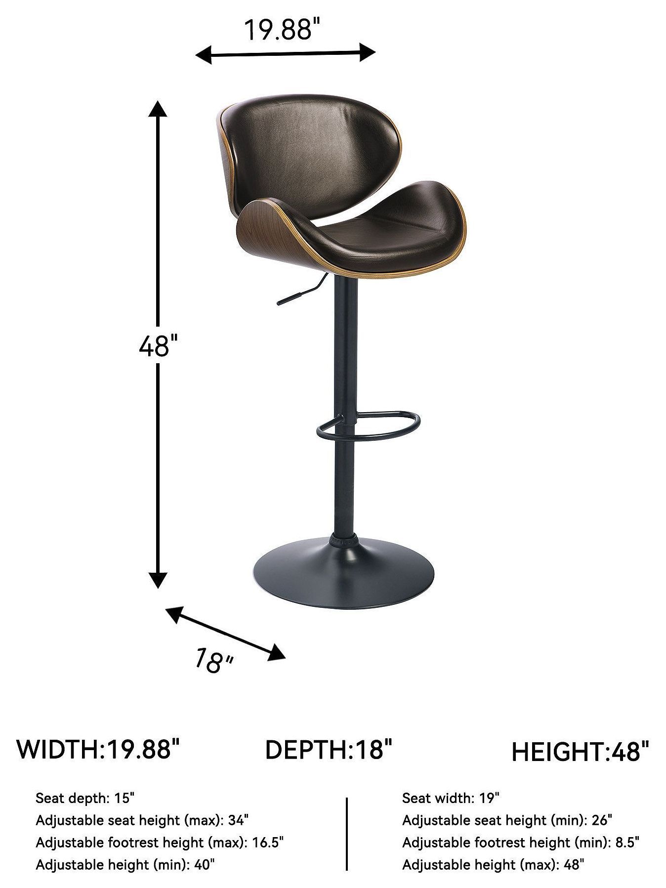 Bellatier Brown Tall Upholstered Swivel Adjustable Bar Stool