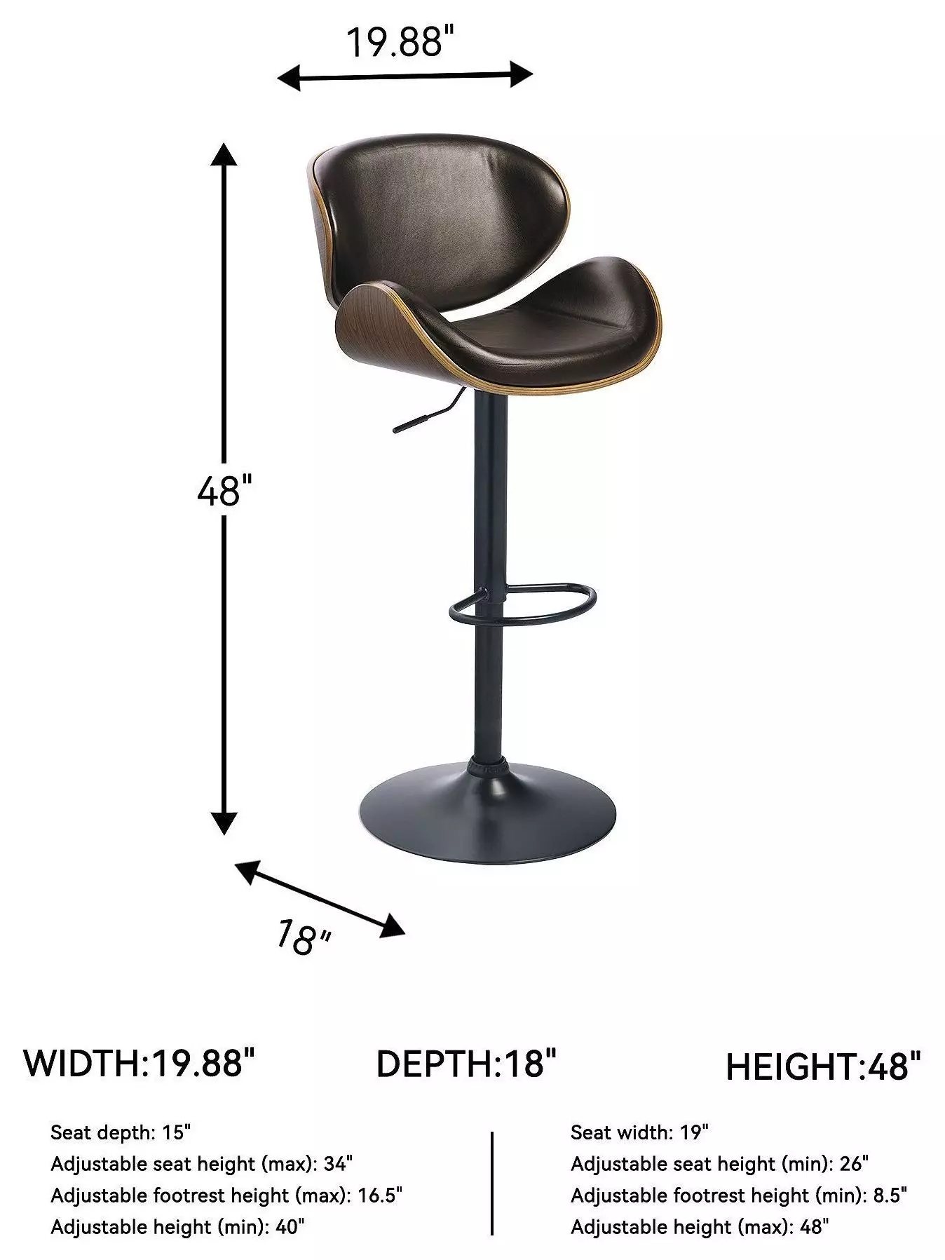Bellatier Brown Tall Upholstered Swivel Adjustable Bar Stool