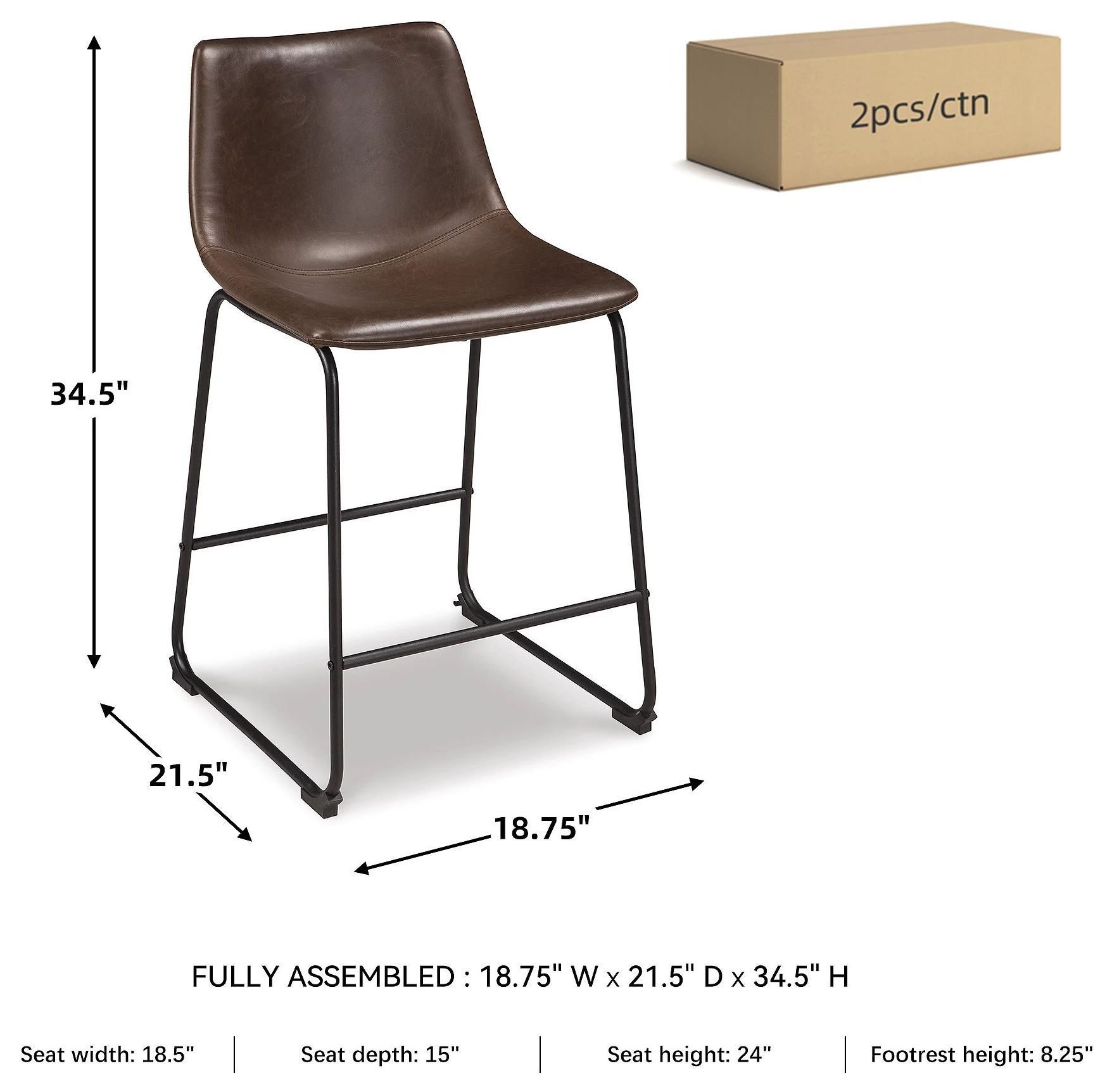 Centiar Brown and Black Upholstered Bar Stool Set of 2