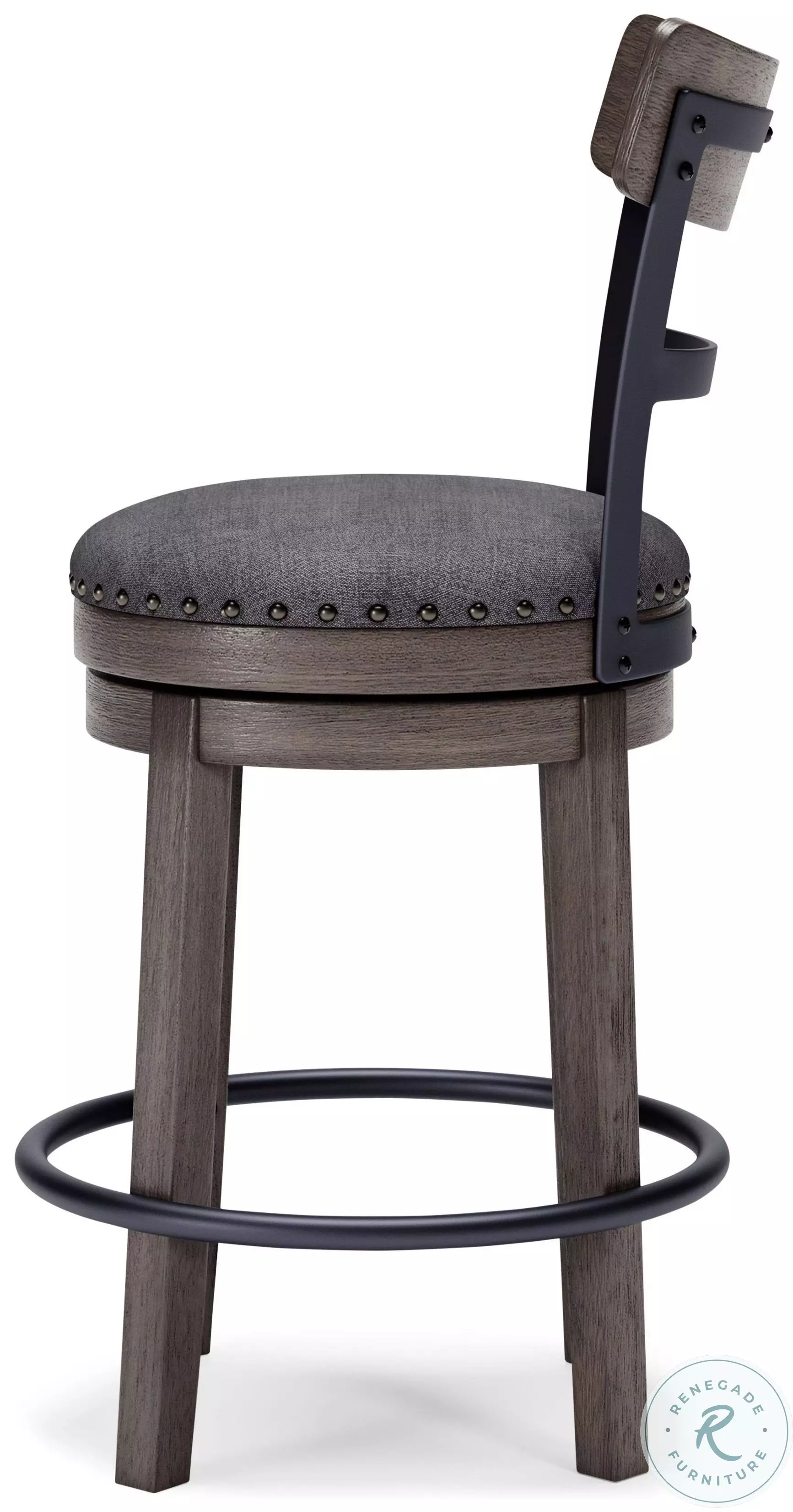 Caitbrook Gray Upholstered Swivel Bar Stool from Ashley | Coleman