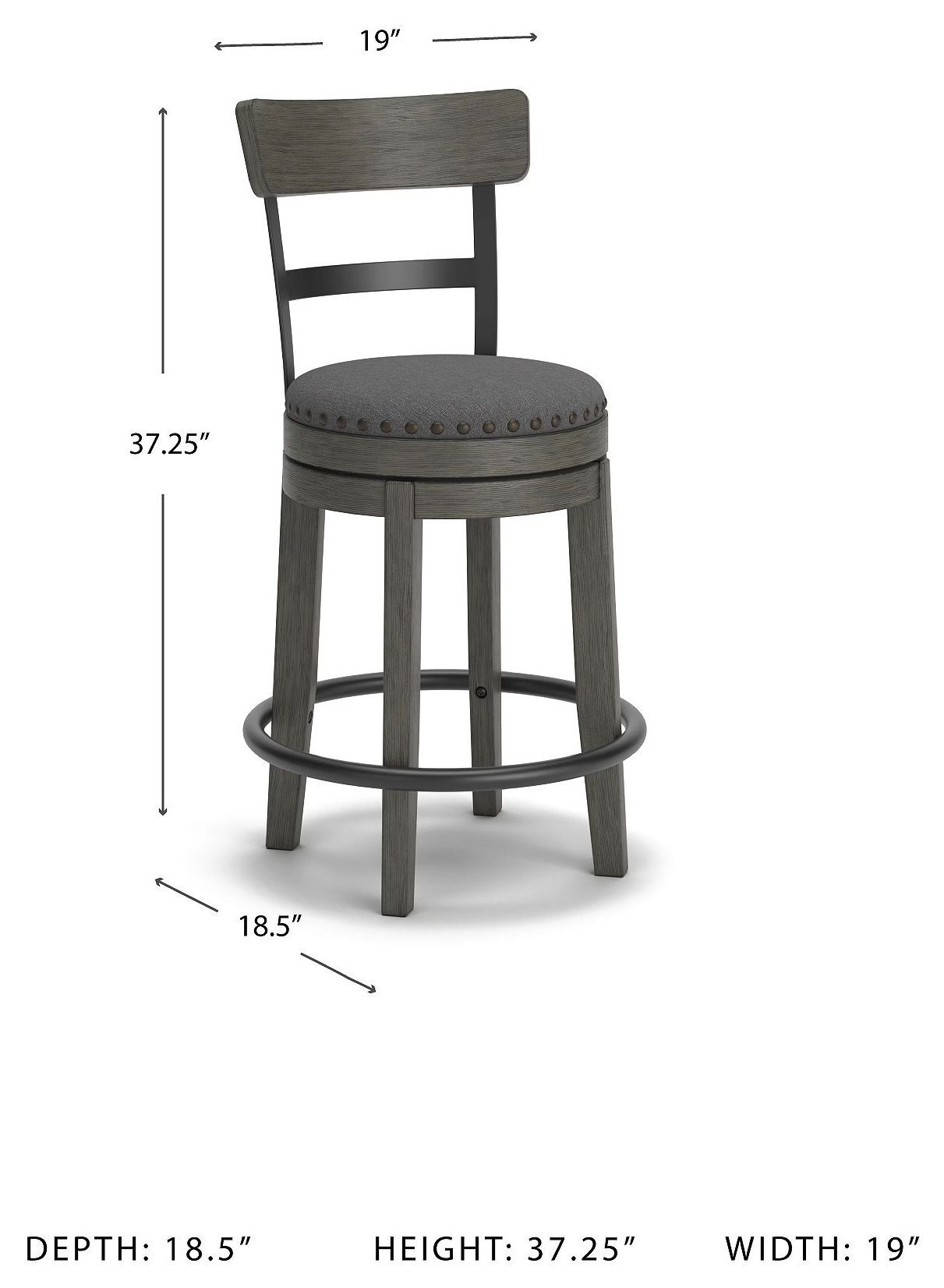 Caitbrook Gray Upholstered Swivel Bar Stool