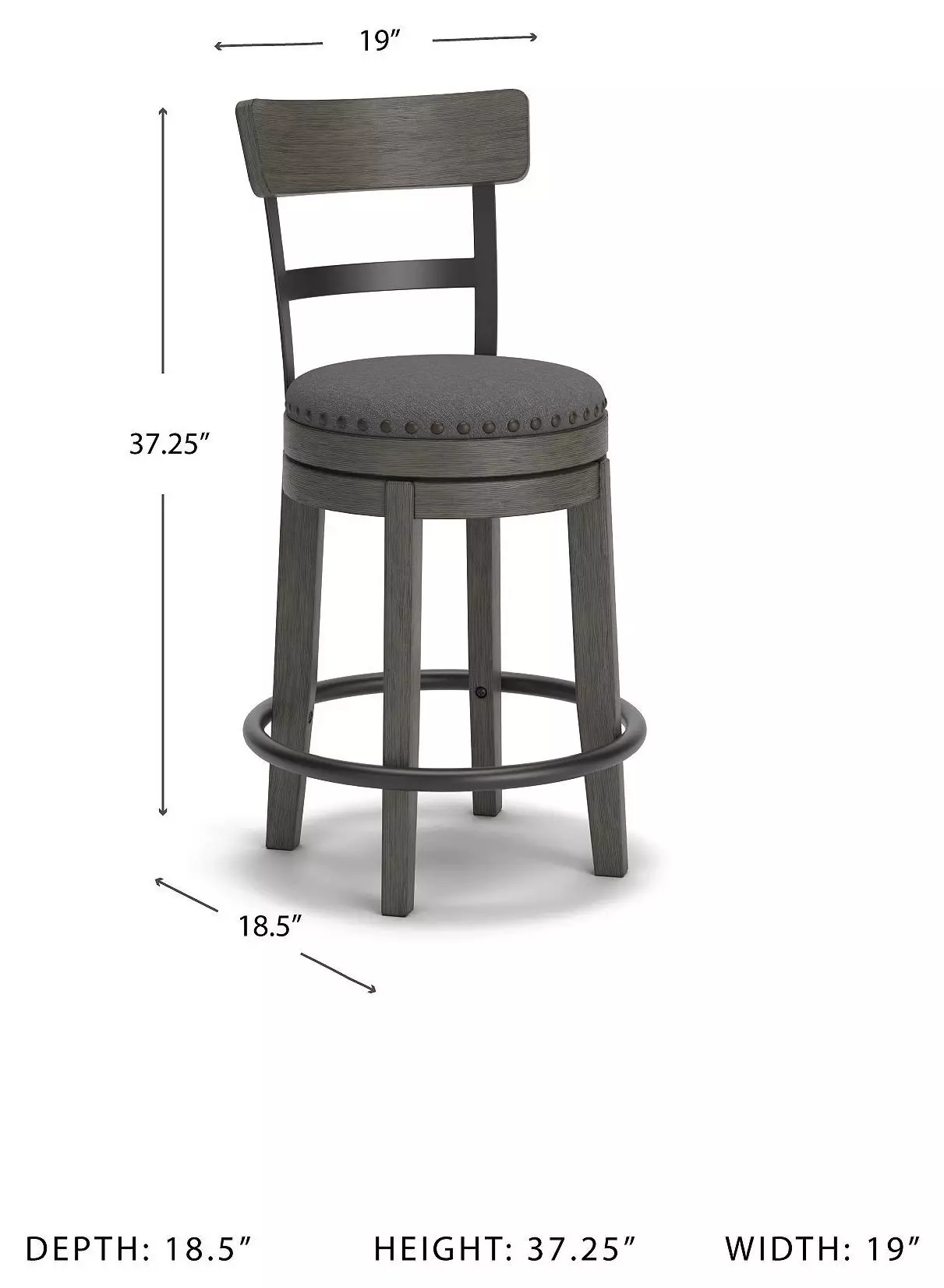Caitbrook Gray Upholstered Swivel Bar Stool