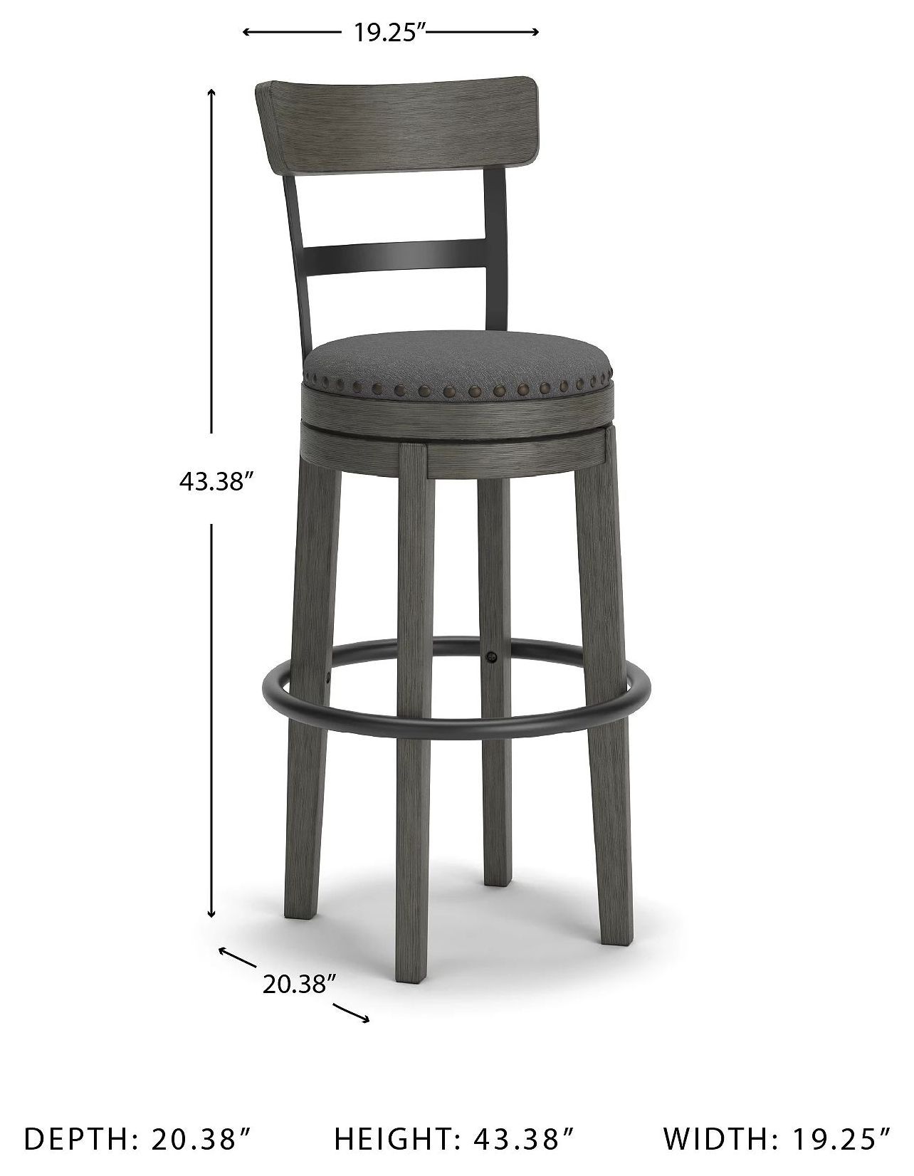 Caitbrook Gray Tall Upholstered Swivel Bar Stool