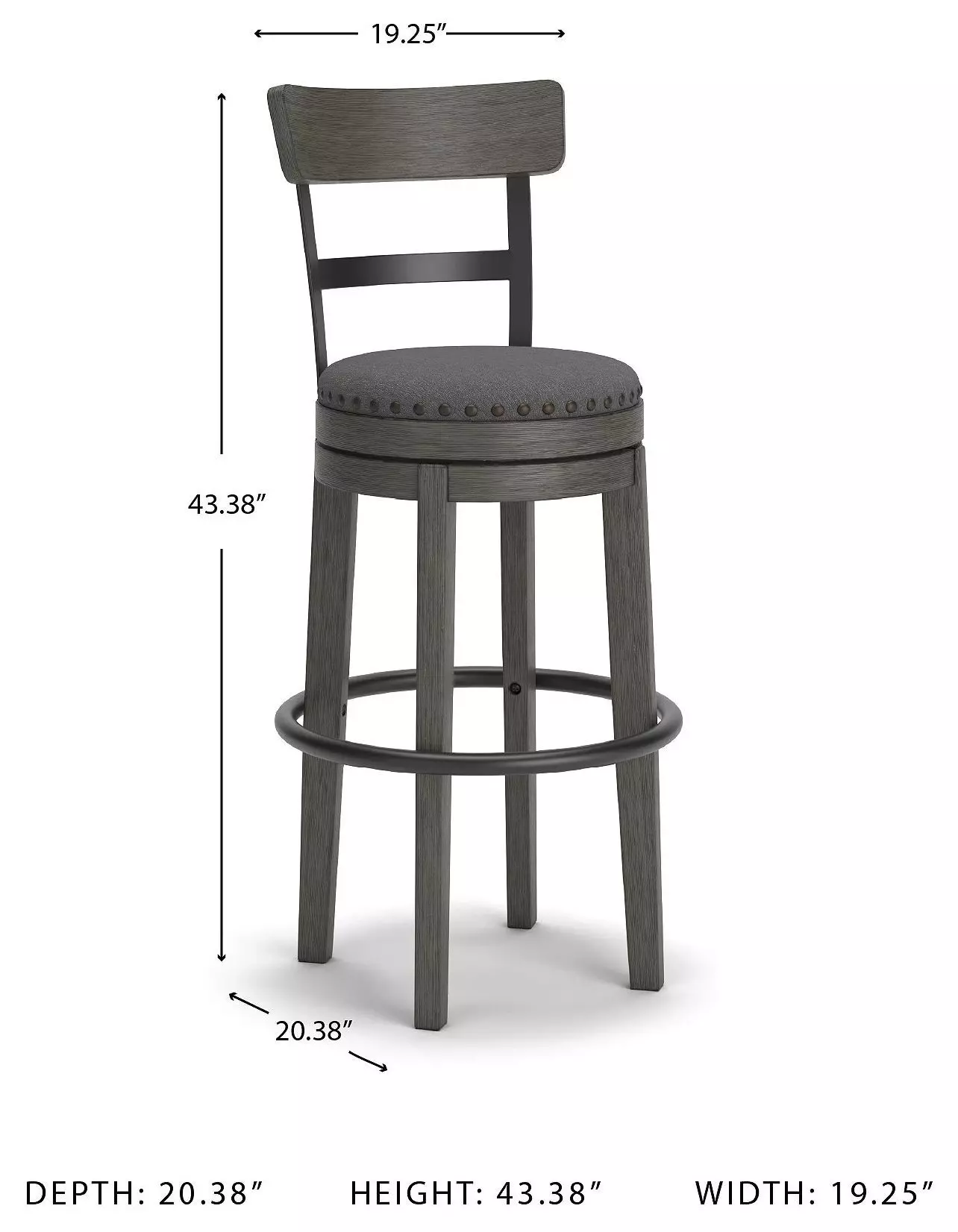 Caitbrook Gray Tall Upholstered Swivel Bar Stool