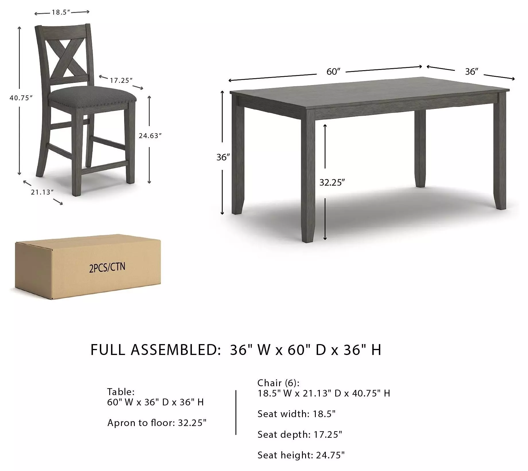 Caitbrook Gray 7 Piece Counter Height Dining set
