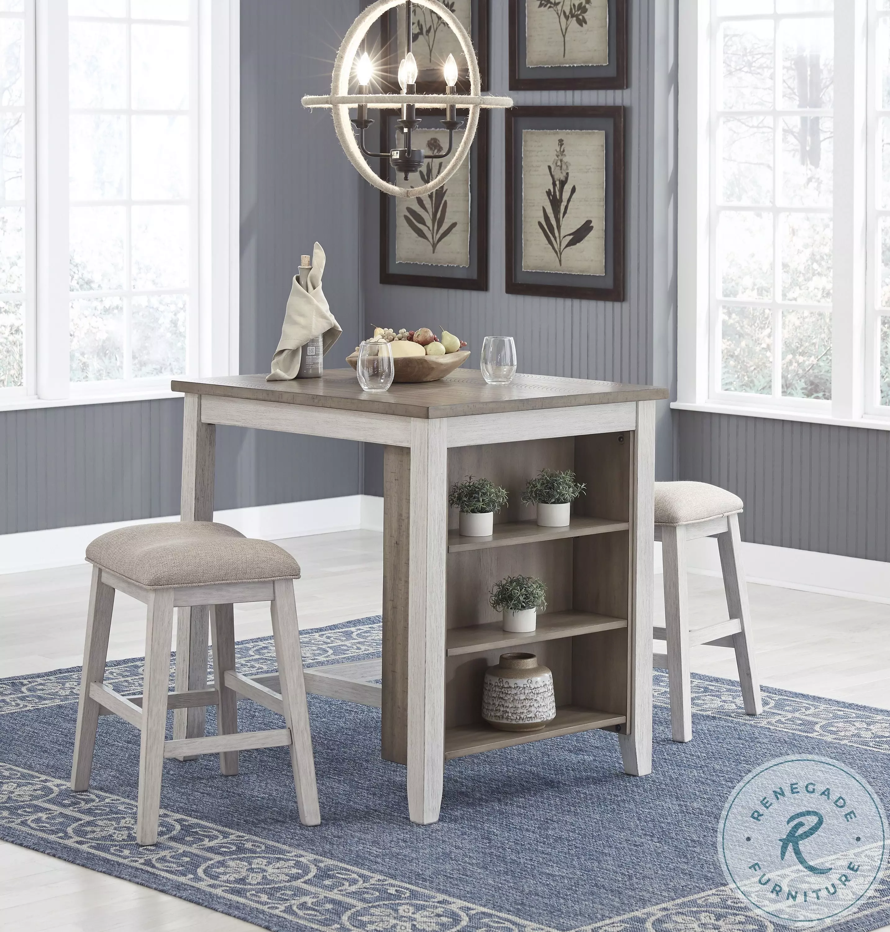 Skempton White and Light Brown 3 Piece Counter Height Dining Set from ...
