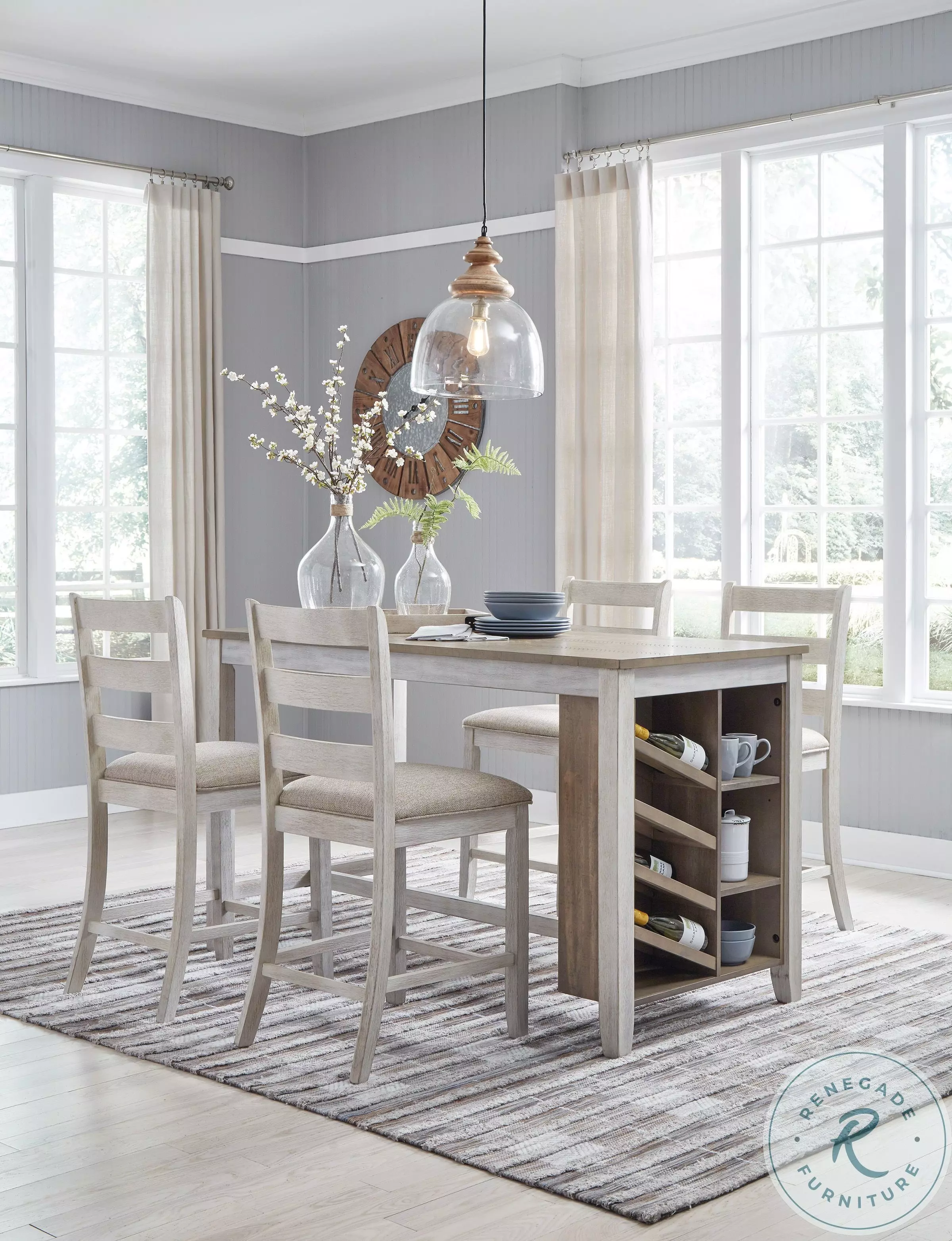 Skempton White And Light Brown Counter Height Dining Table From
