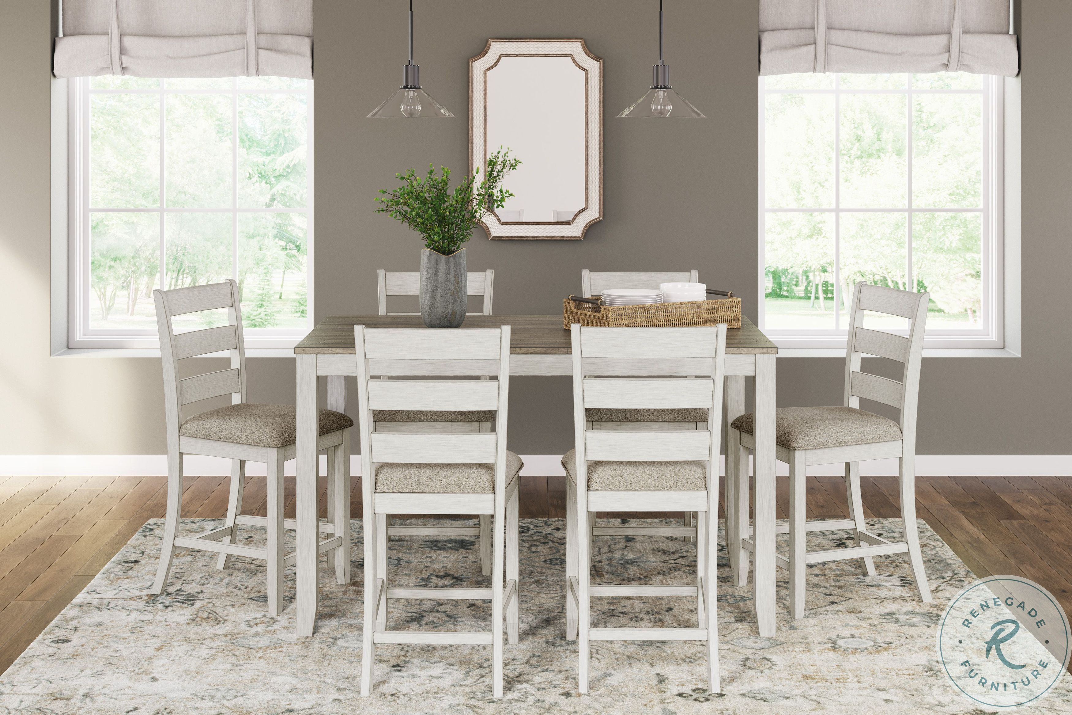 Skempton White And Light Brown 8 Piece Counter Height Dining Set From