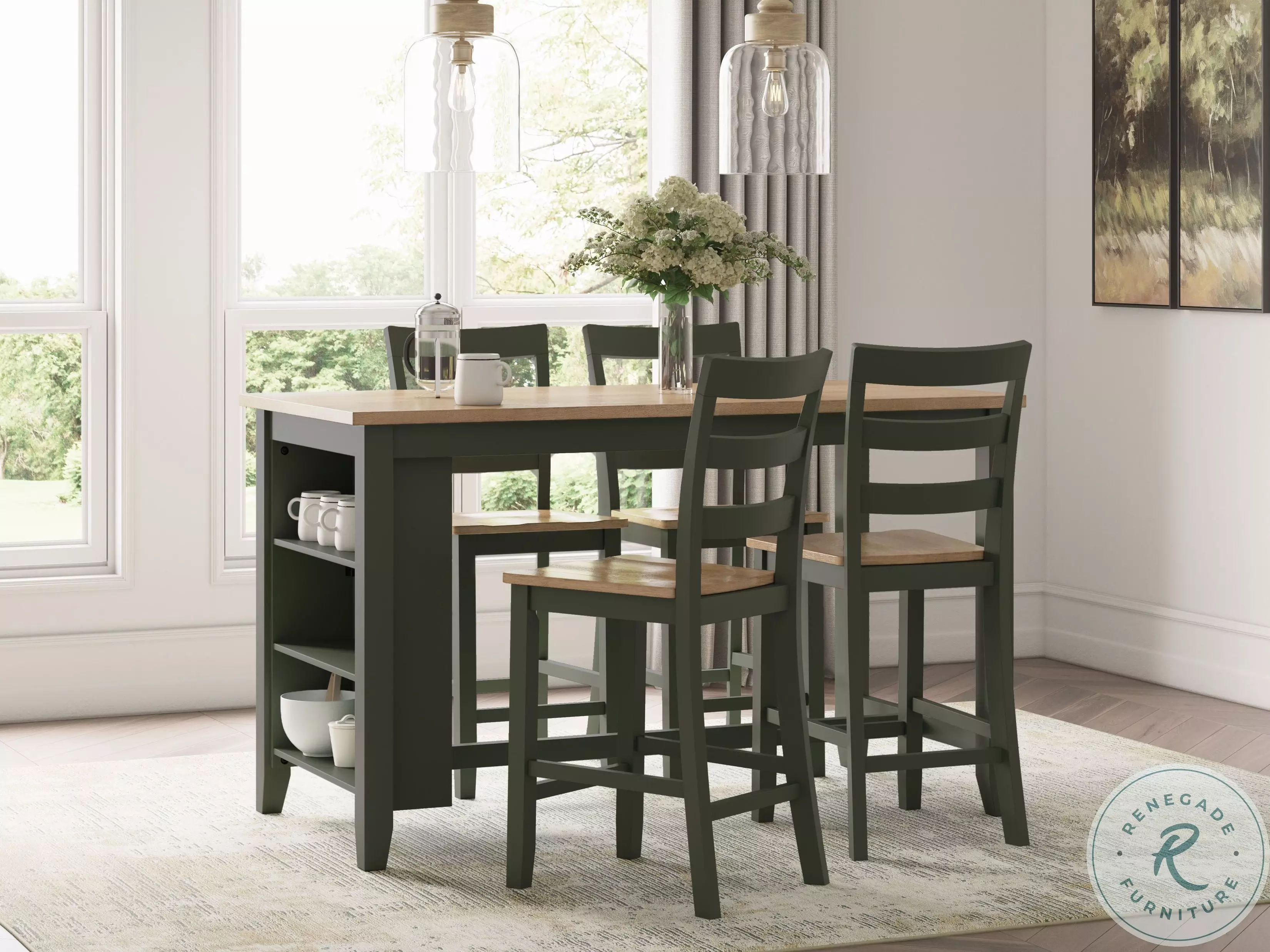 Gesthaven Natural And Green Rectangular Counter Height