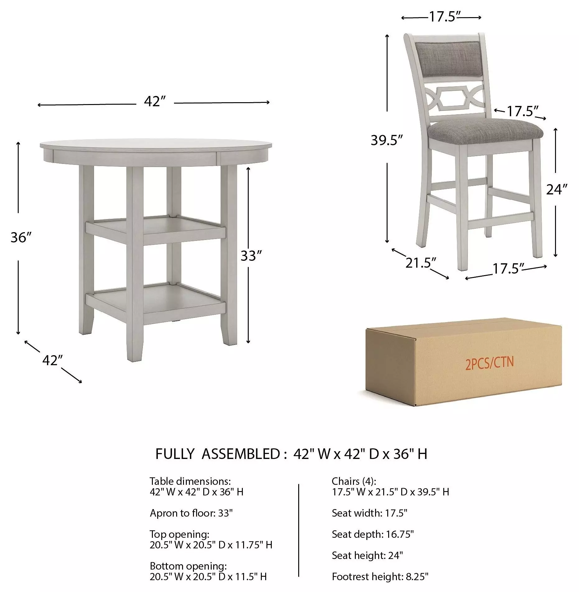 Erinberg Antique White 5 Piece Counter Height Dining Set