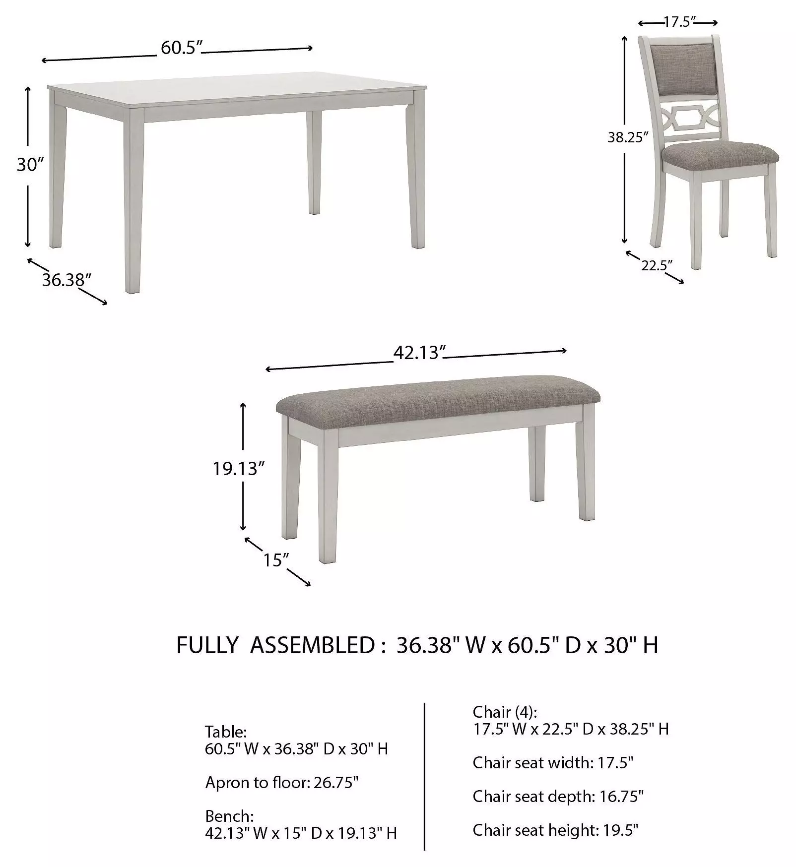 Erinberg Antique White 6 Piece Dining Set