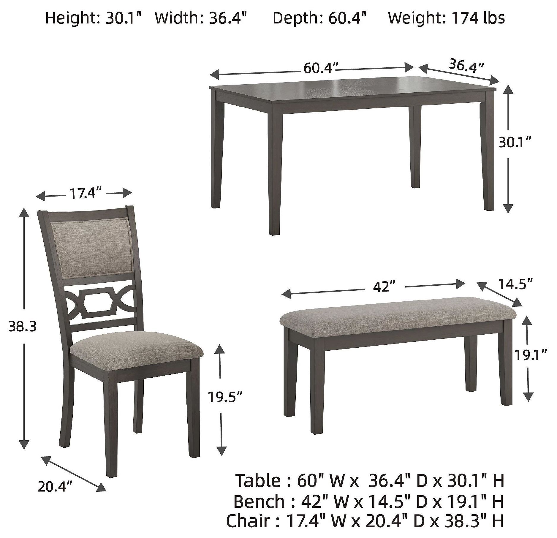 Wrenning Light Gray 6 Piece Dining Set