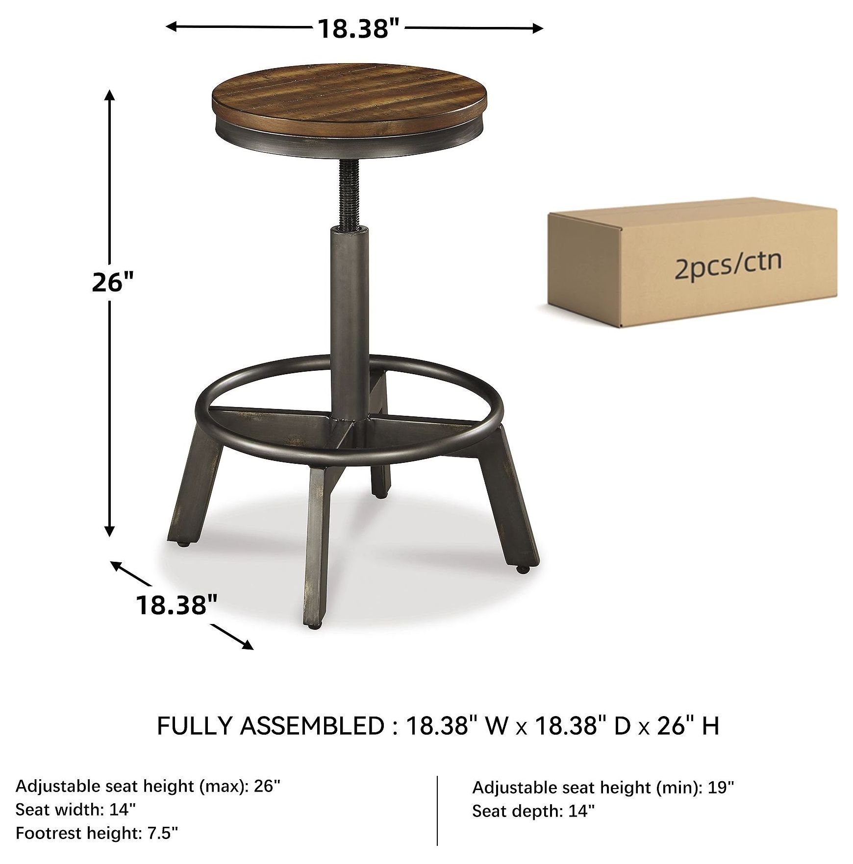 Torjin Brown and Gray Adjustable Stool Set of 2