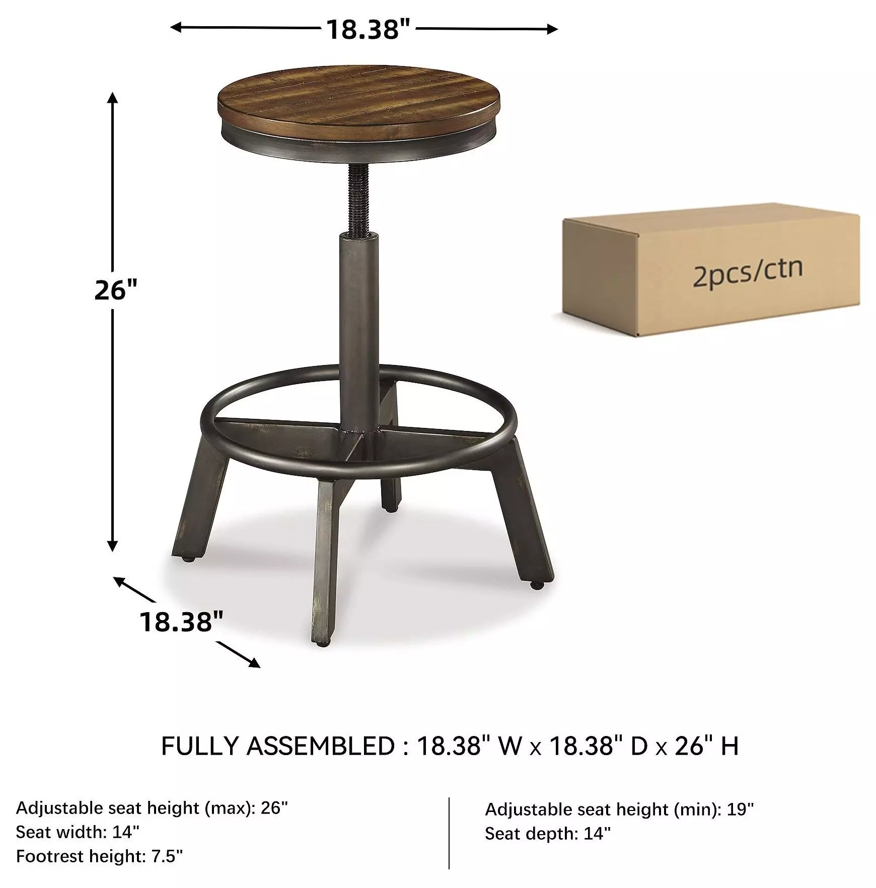 Torjin Brown and Gray Adjustable Stool Set of 2