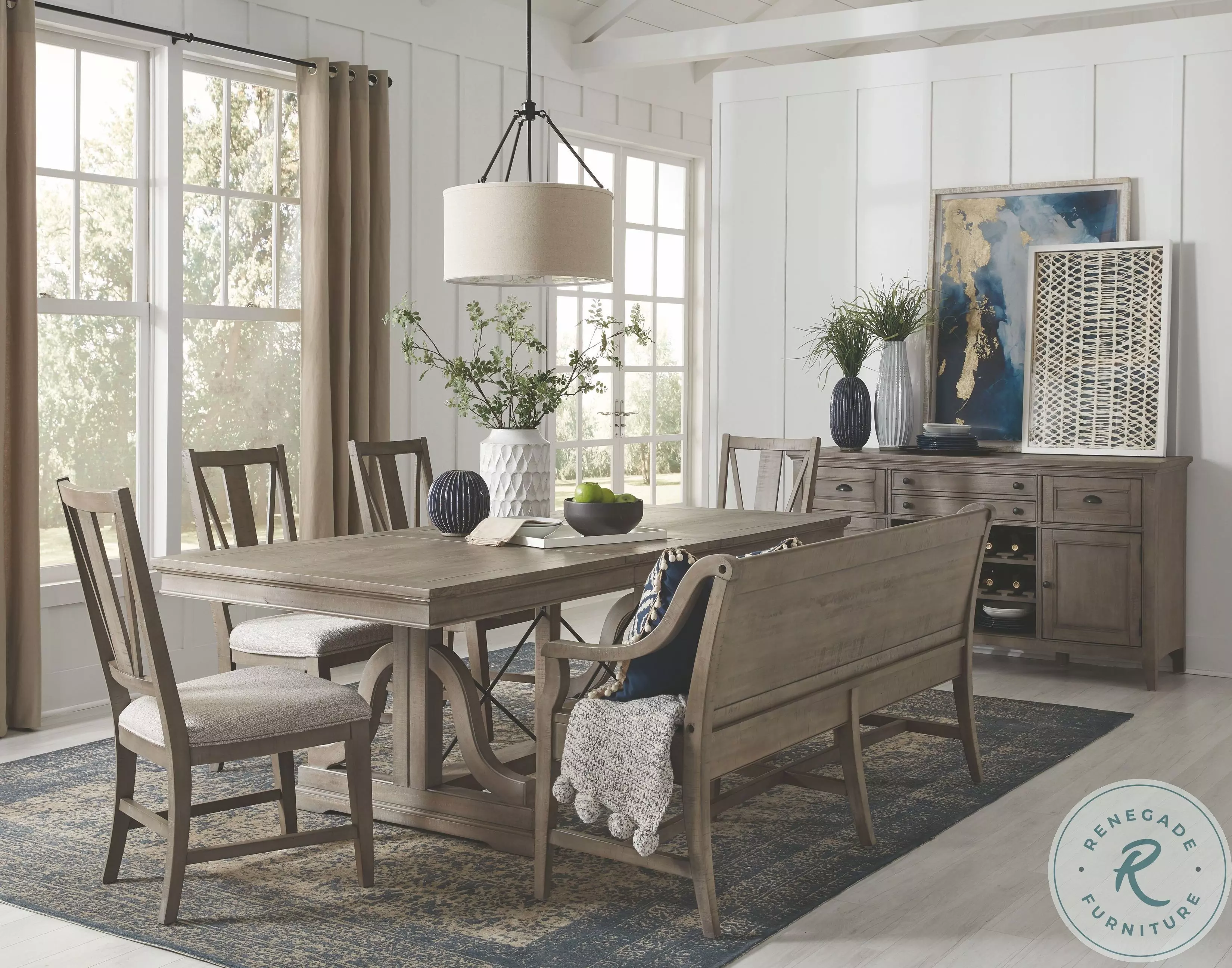 Paxton Place Dovetail Grey Trestle Extendable Dining Room Set from