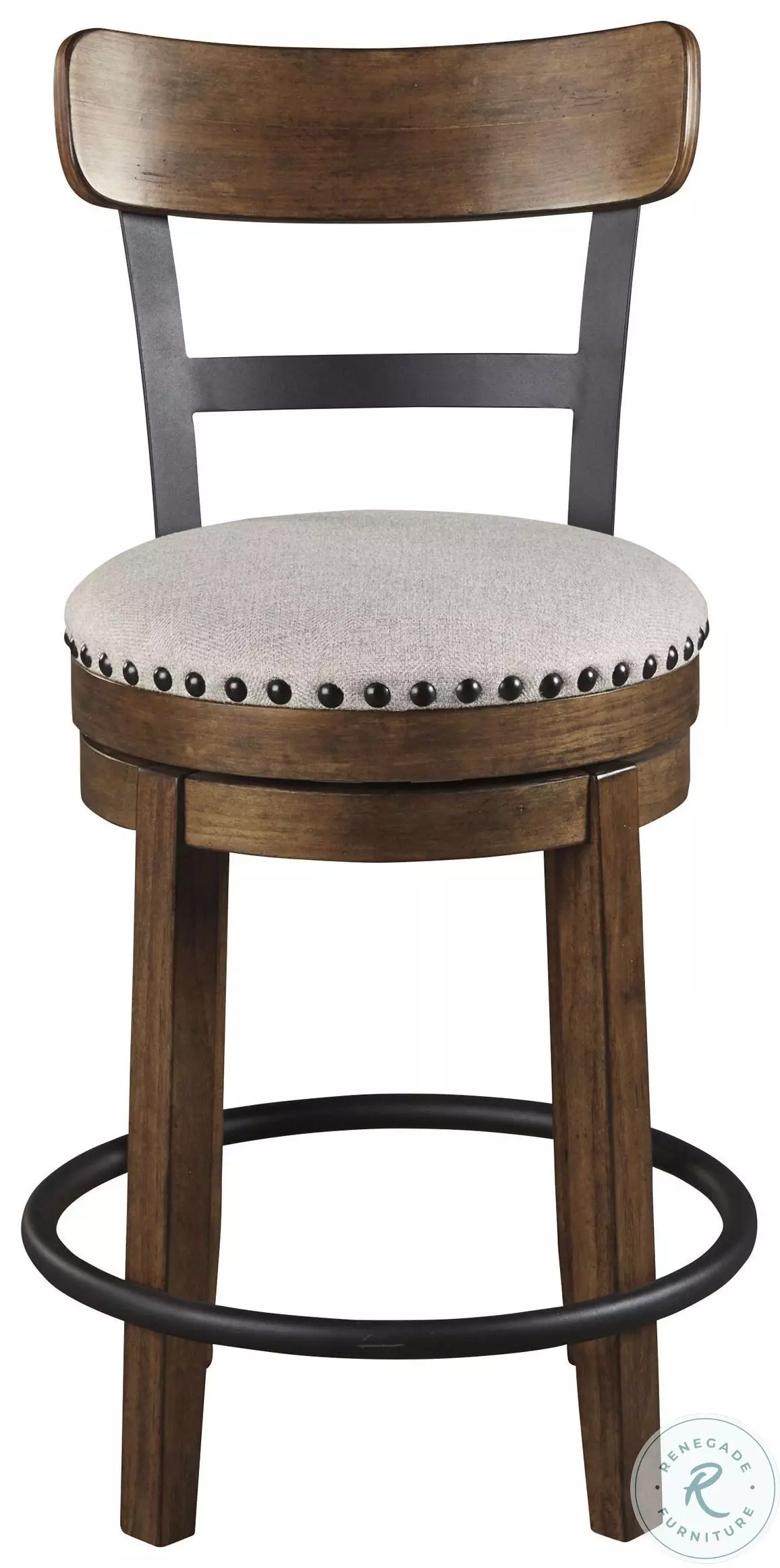 Valebeck Brown Upholstered Swivel Counter Height Bar Stool from