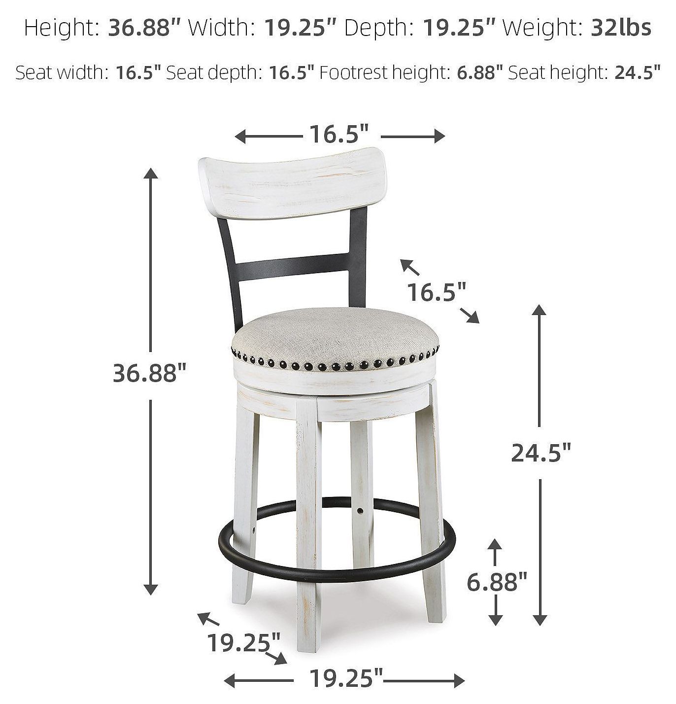 Valebeck White Upholstered Swivel Counter Height Stool