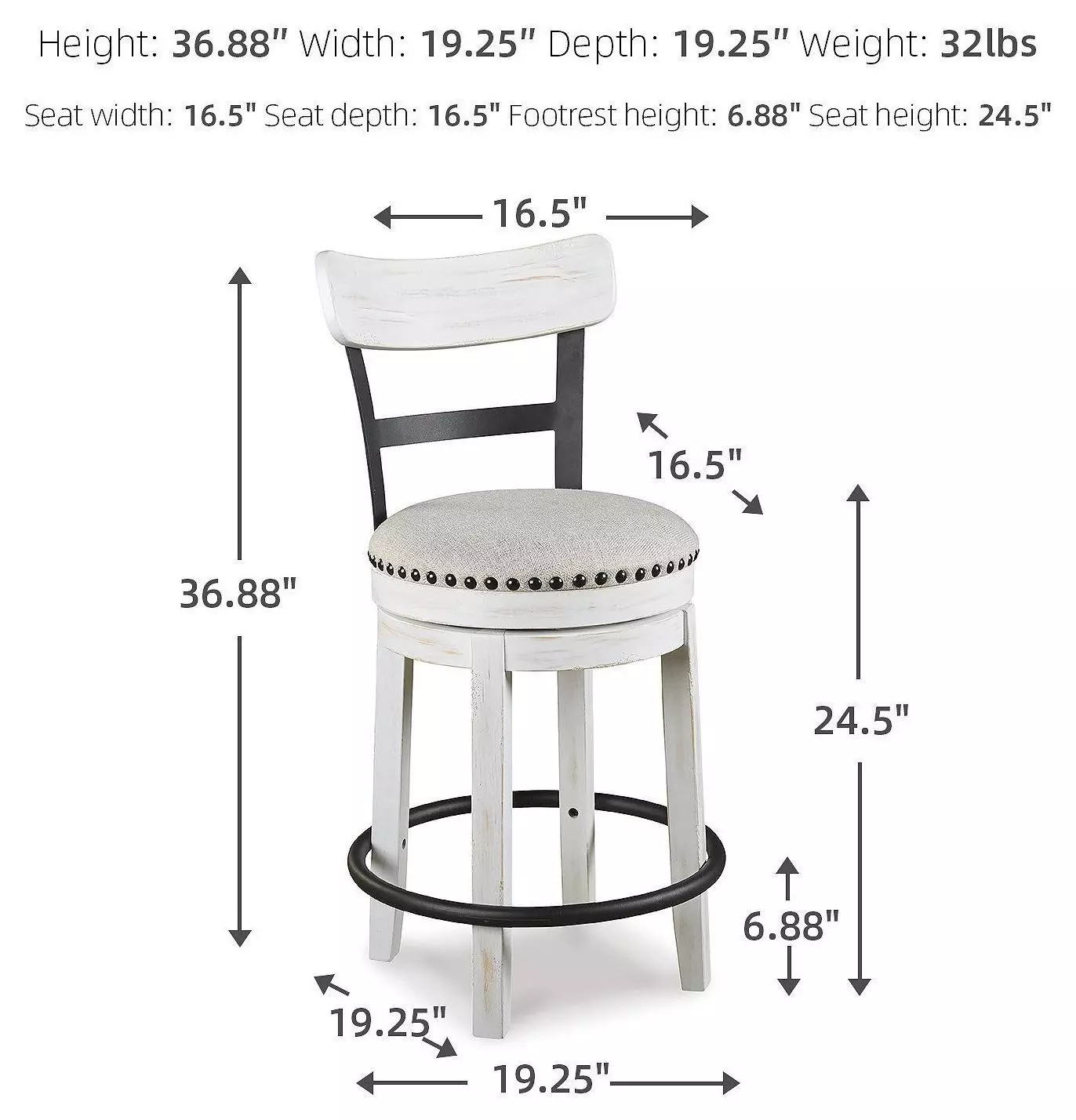 Valebeck White Upholstered Swivel Counter Height Stool