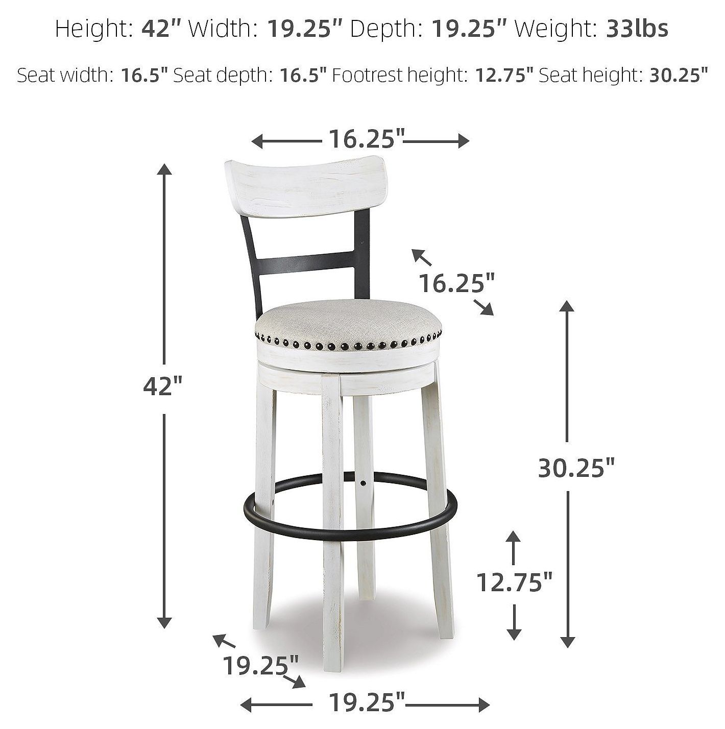 Valebeck White Tall Upholstered Swivel Bar Stool