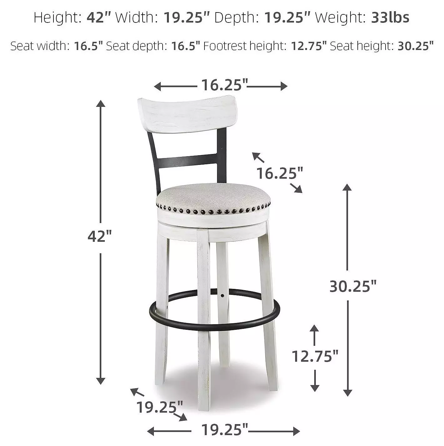 Valebeck White Tall Upholstered Swivel Bar Stool