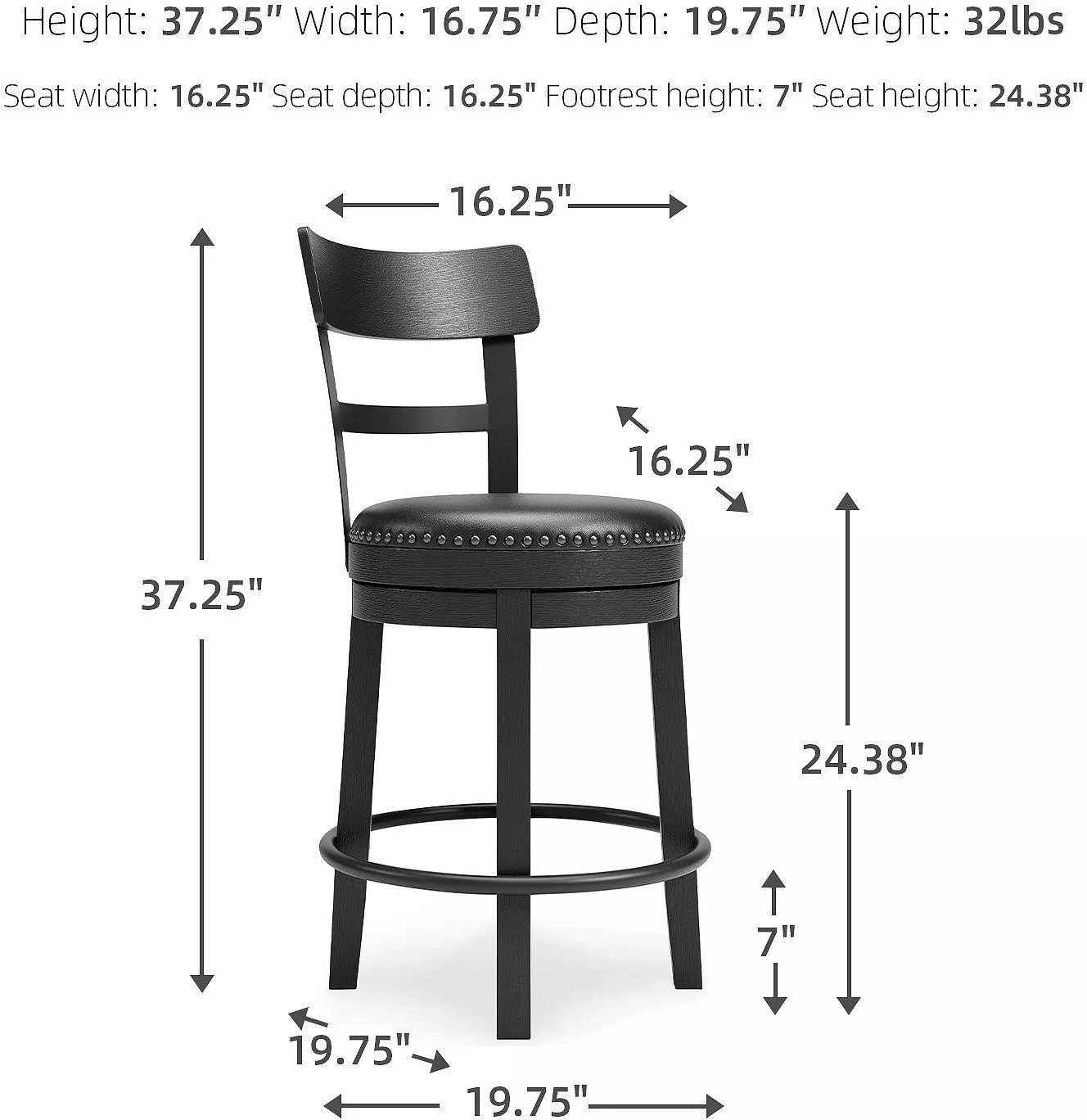 Valebeck Black Upholstered Swivel Counter Height Stool With Ladder Back