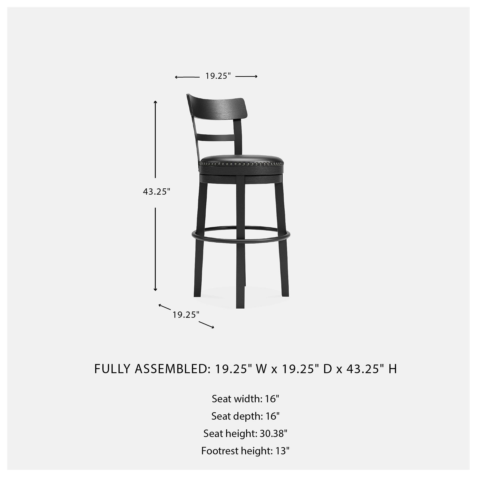 Valebeck Black Tall Upholstered Swivel Bar Stool