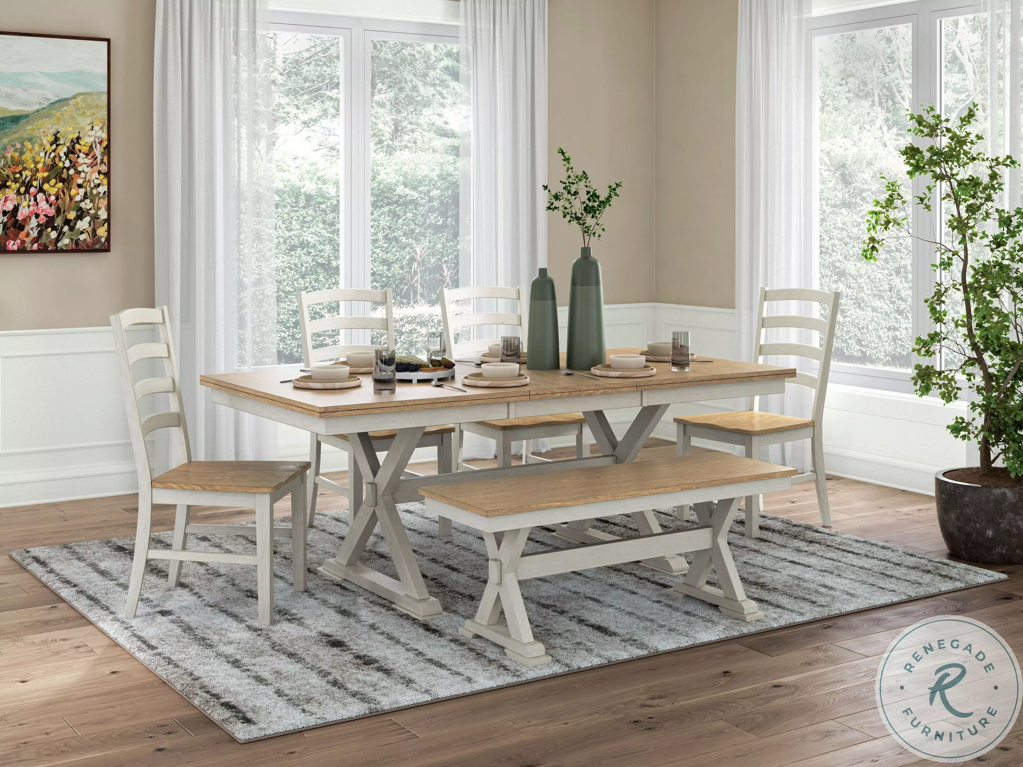 Westlinport Antique White And Natural Butterfly Extendable Dining