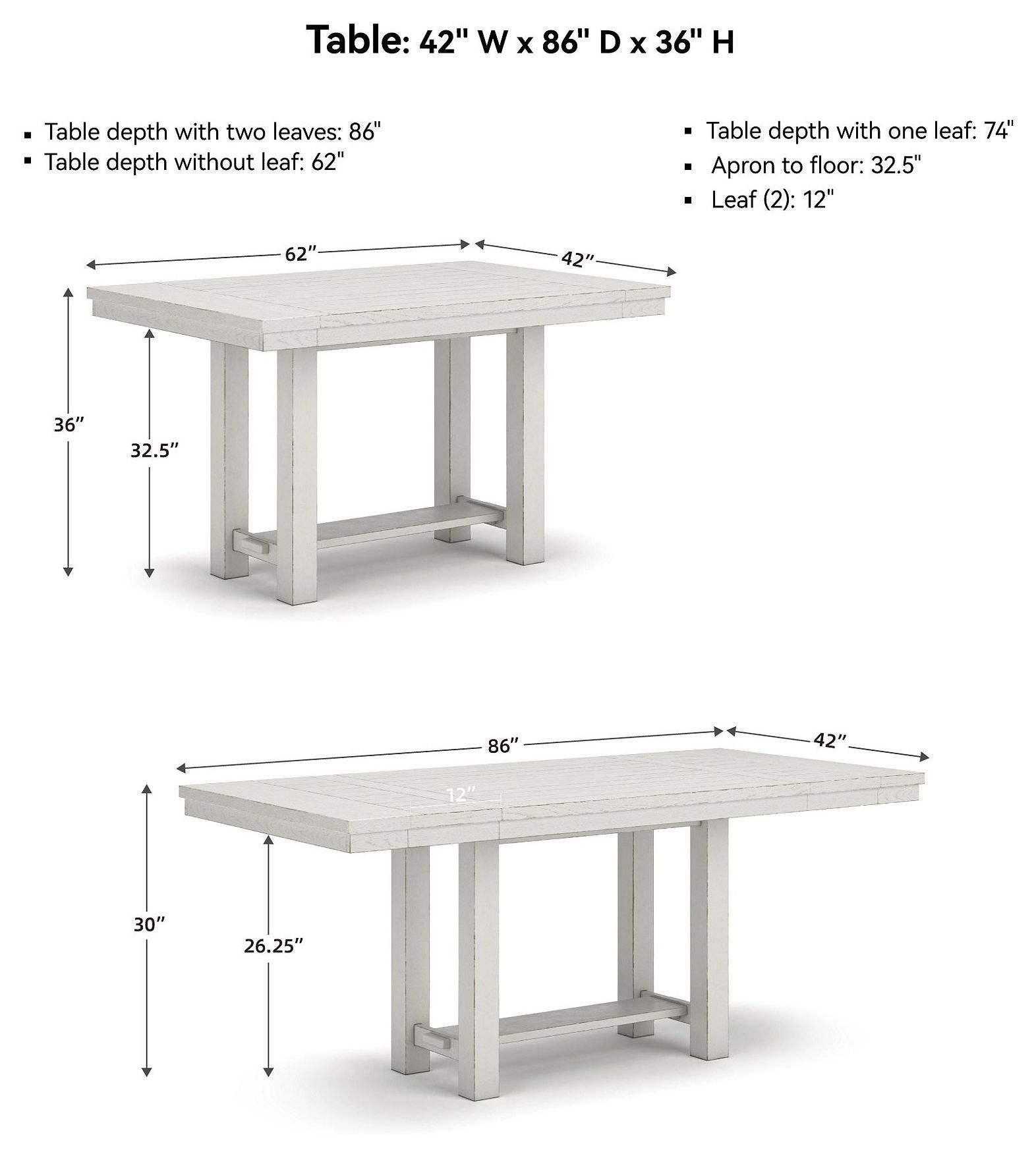 Robbinsdale Antique White Extendable Counter Height Dining Table