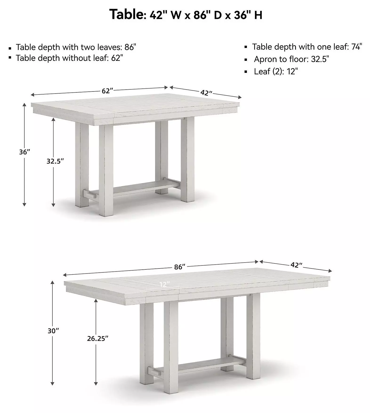 Robbinsdale Antique White Extendable Counter Height Dining Table