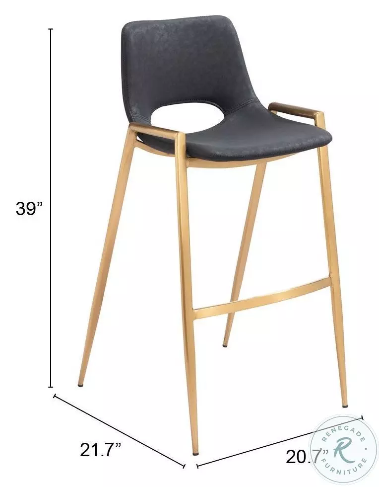 Desi Black and Gold Bar Stool Set of 2