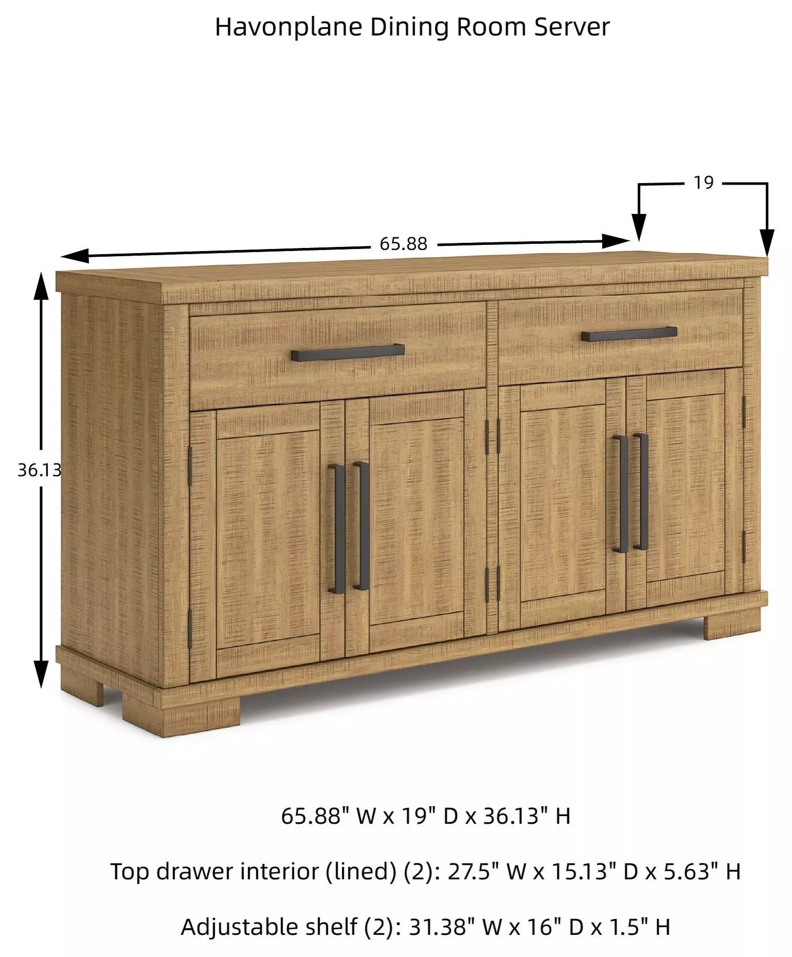 Havonplane Distressed Light Brown Pine Server
