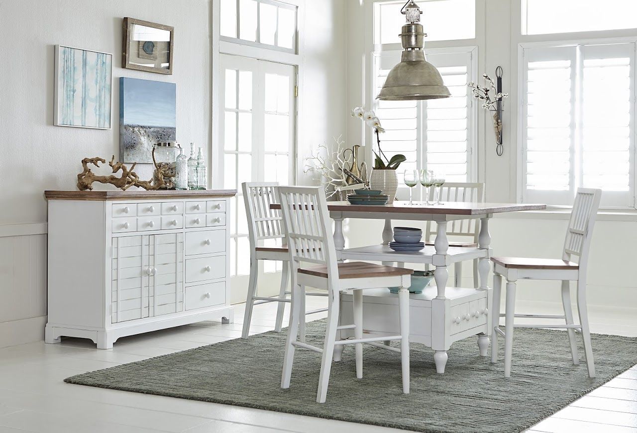 Shutters Light Oak and Distressed White Counter Height Dining Room Set