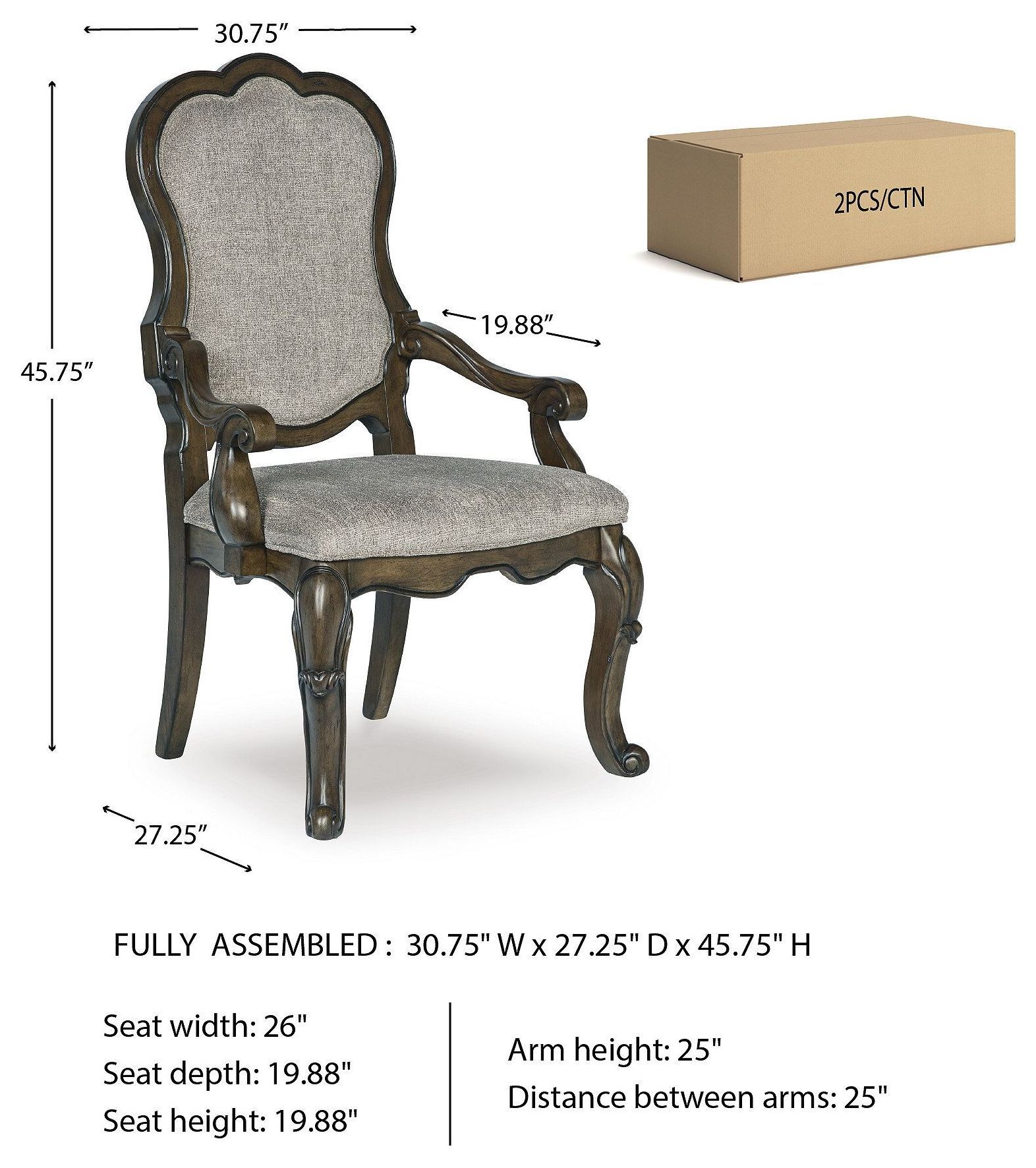 Maylee Gray Arm Chair Set Of 2