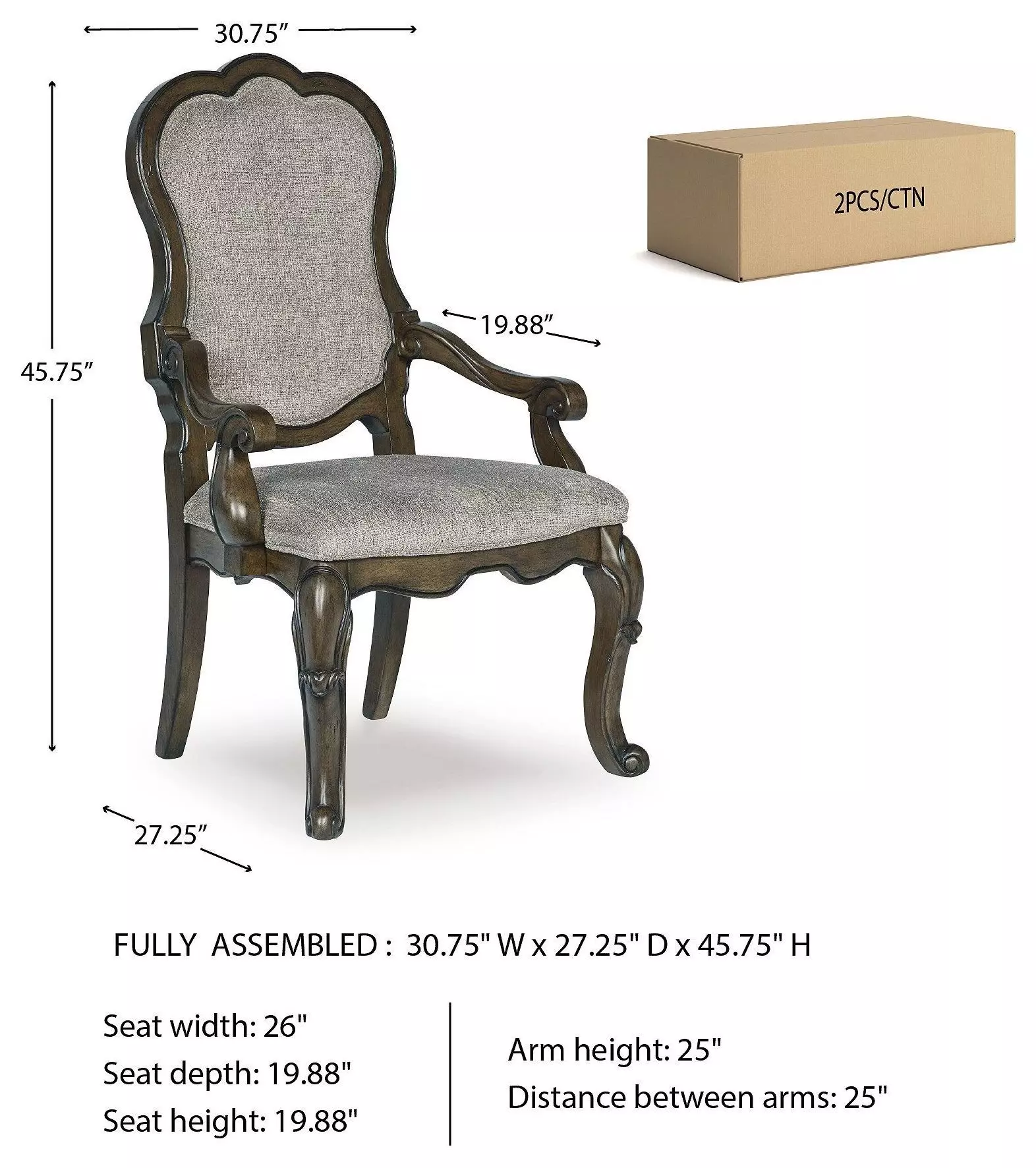 Maylee Gray Arm Chair Set Of 2