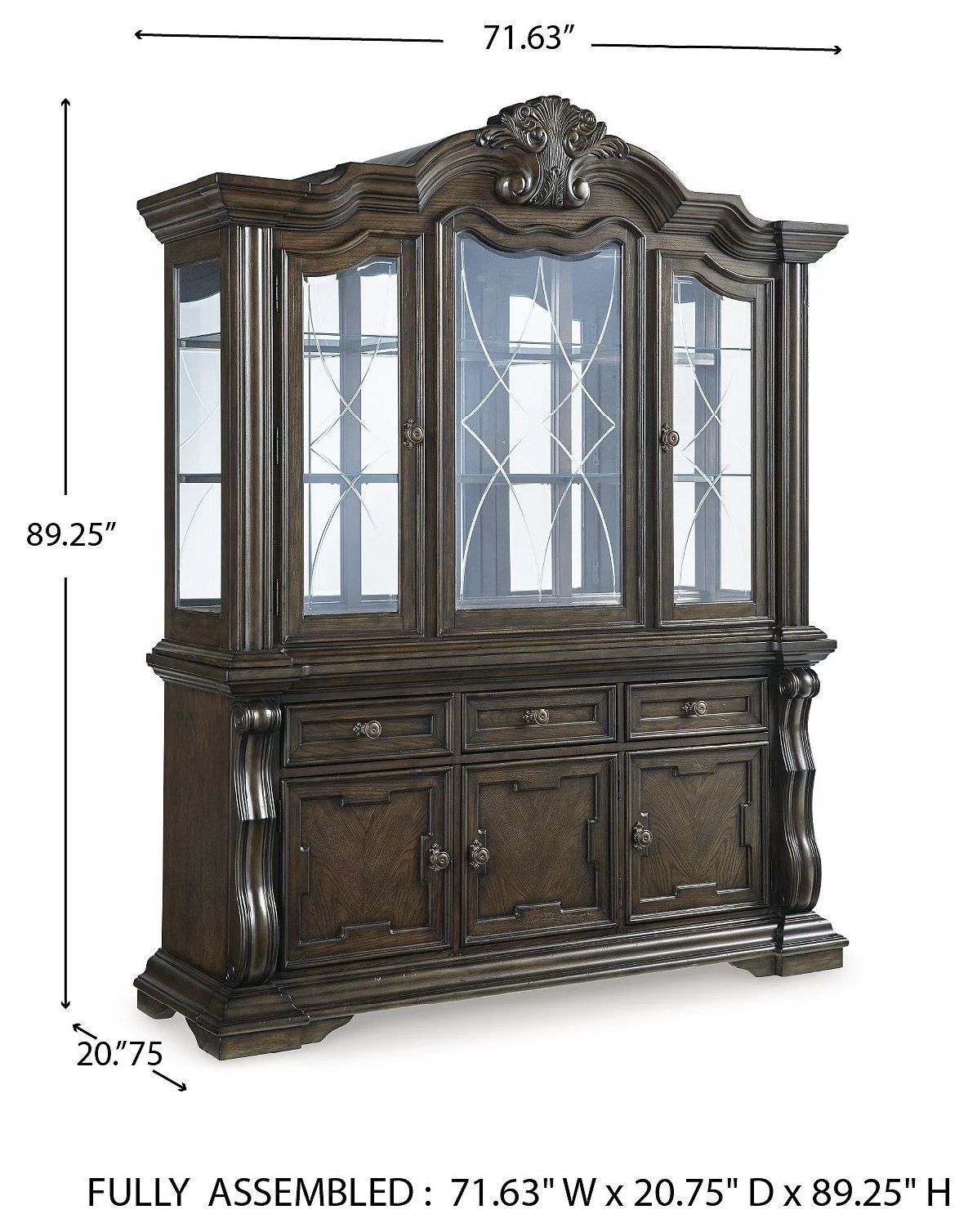 Maylee Dark Brown Buffet with Hutch