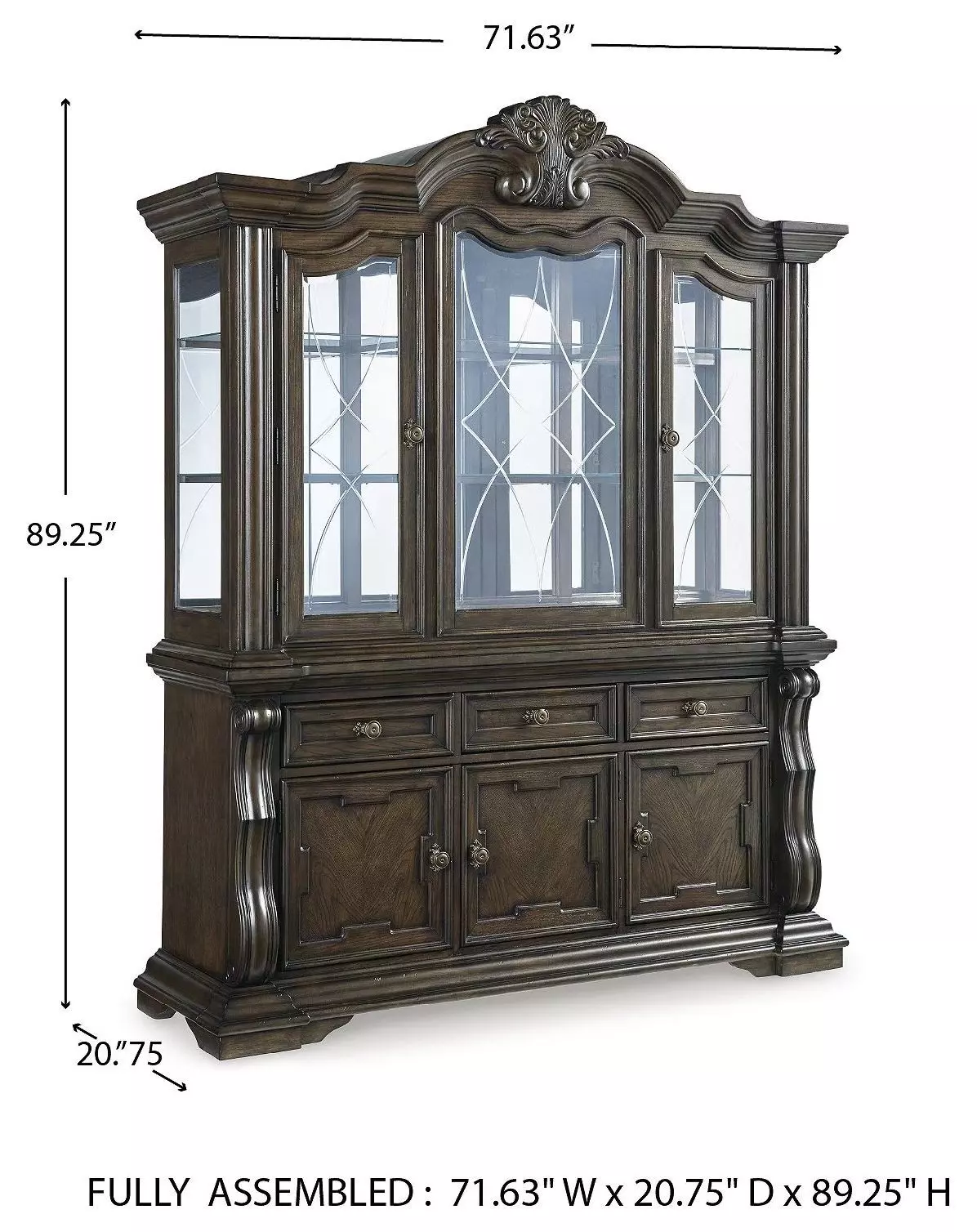 Maylee Dark Brown Buffet with Hutch