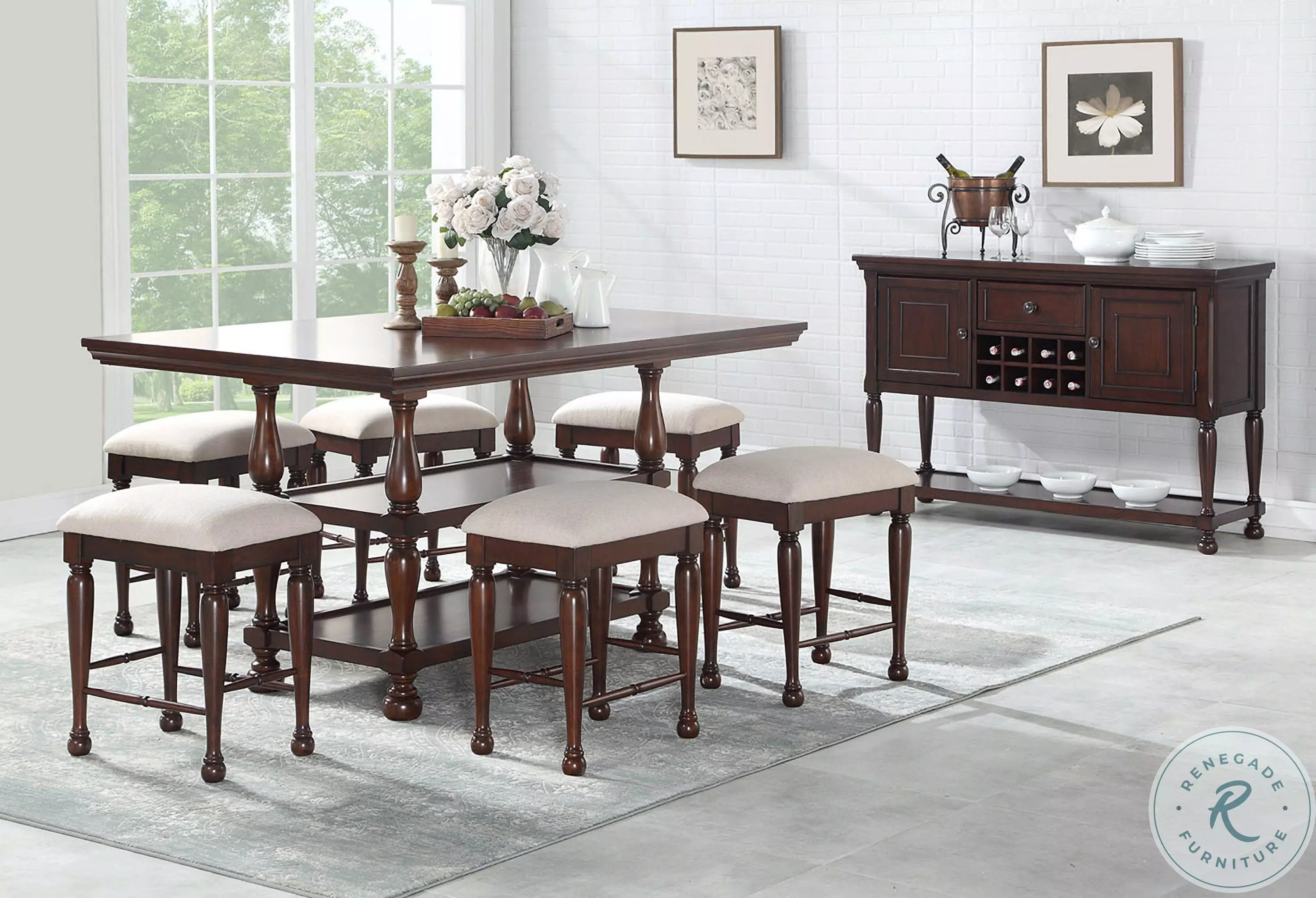 D0961T Brown Cherry Rectangular Gathering Dining Room Set from
