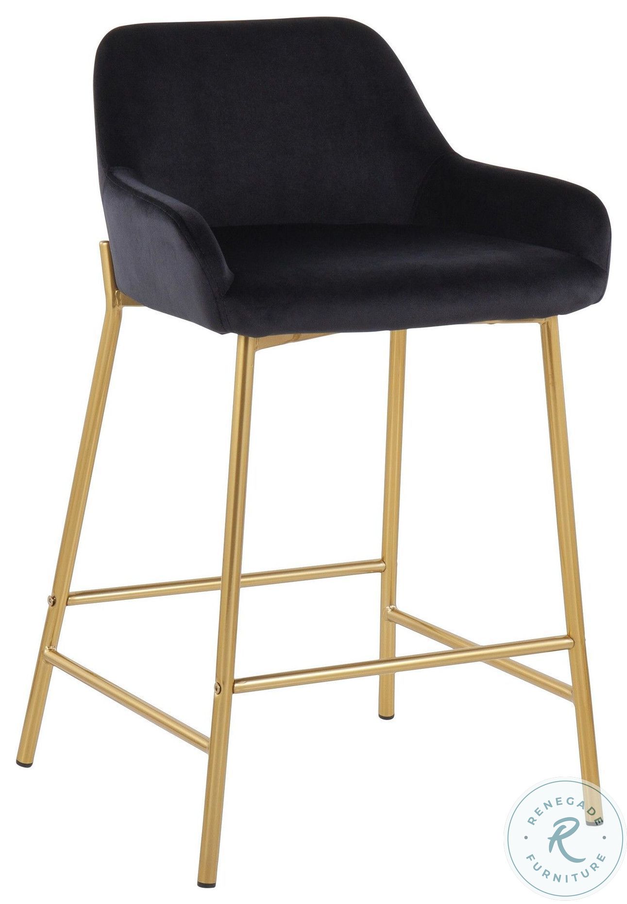 Daniella Black Velvet And Gold Metal Counter Height Stool Set of 2 From