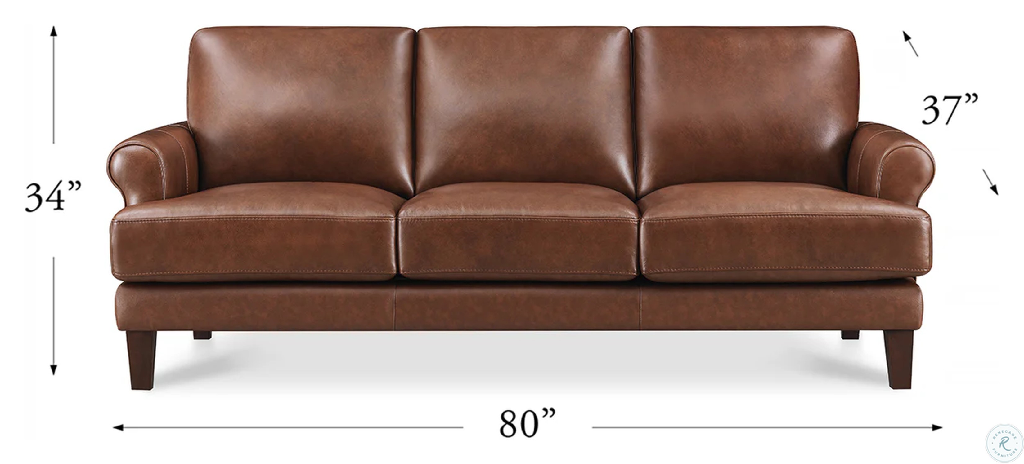 Soleil Brandy Leather 80" Sofa