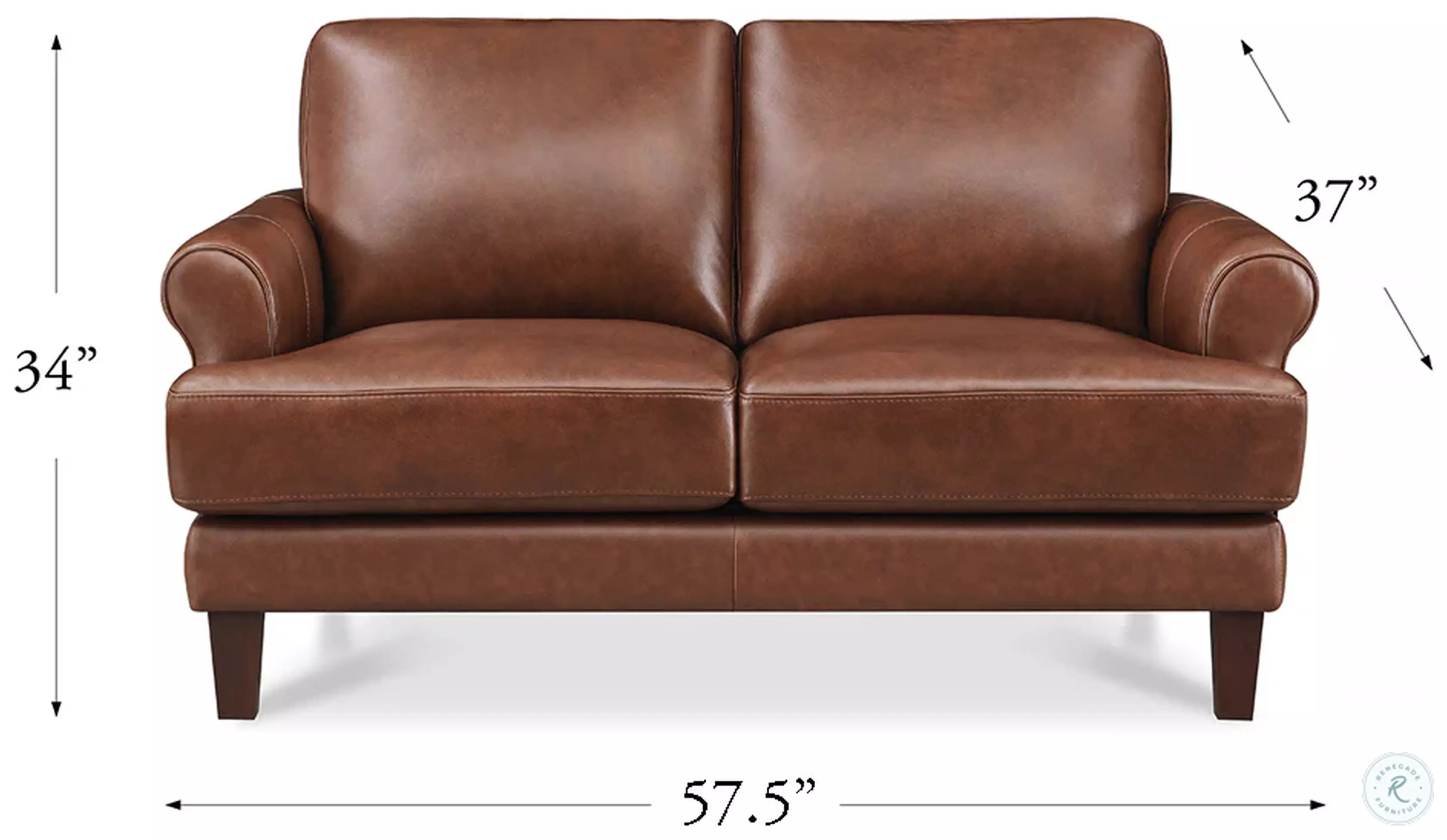 Soleil Brandy Leather 58" Loveseat