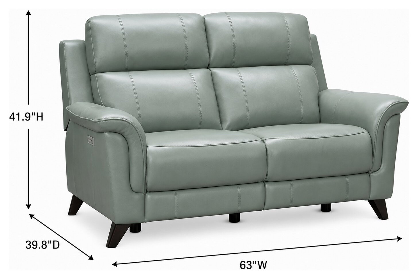 Kester Lorenzo Mint Leather 63" Power Reclining Loveseat with Power Headrest and USB Charging