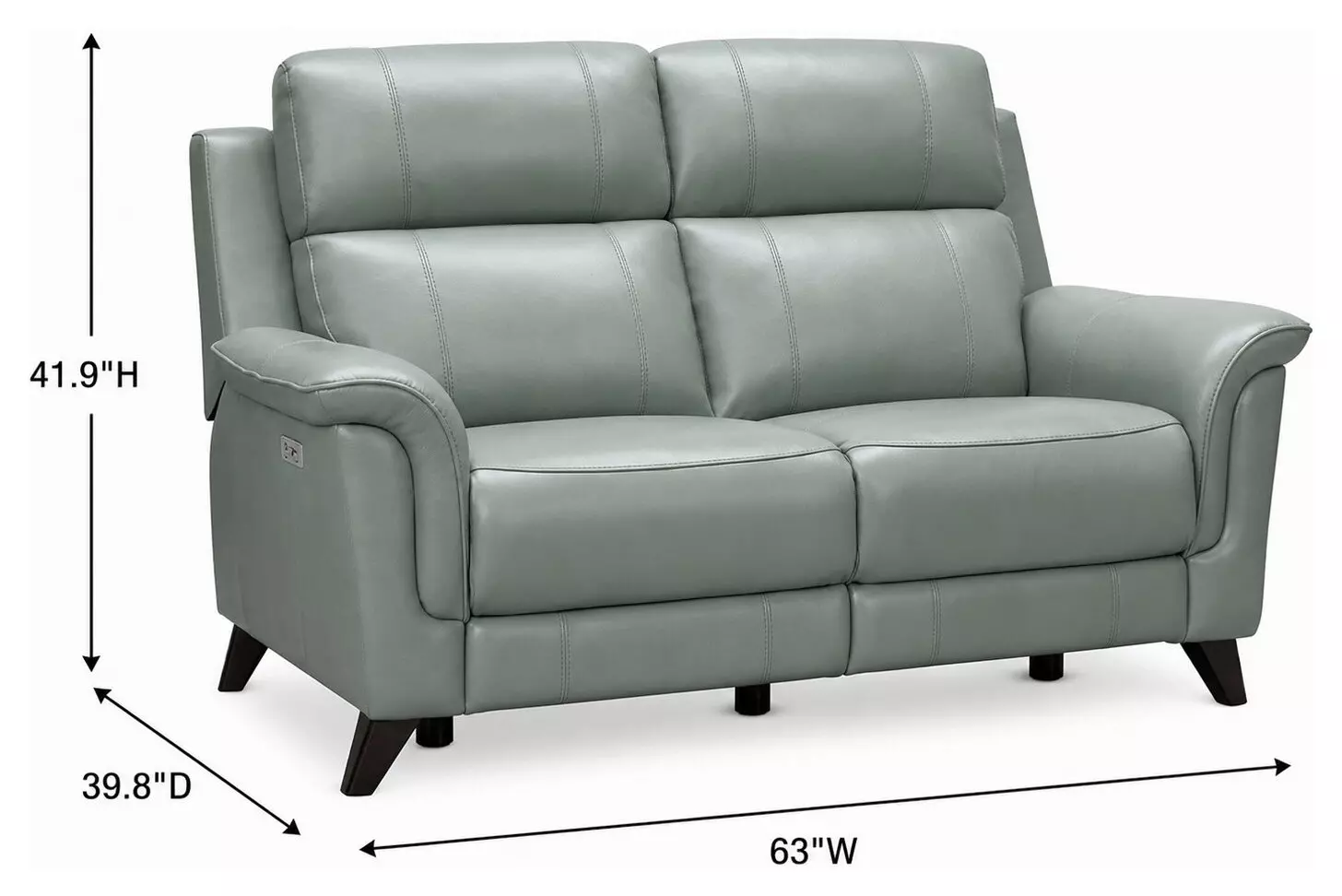 Kester Lorenzo Mint Leather 63" Power Reclining Loveseat with Power Headrest and USB Charging