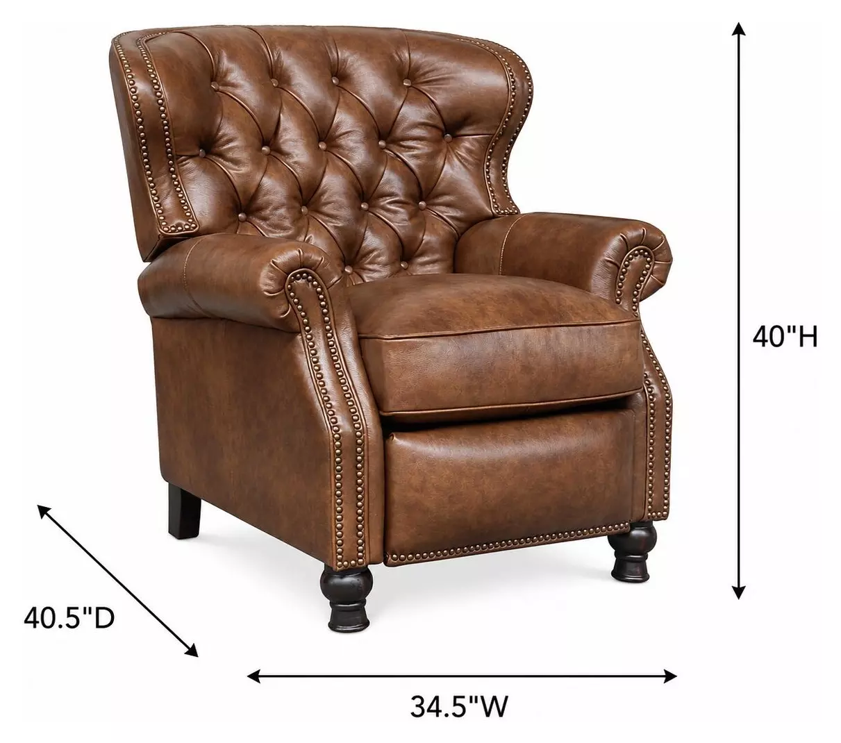 Presidential Wenlock Tawny Leather Push Thru The Arms Recliner with Nailhead Trim