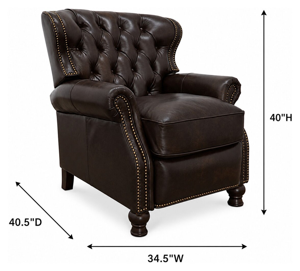 Presidential Wenlock Fudge Leather Push Thru The Arms Recliner with Nailhead Trim